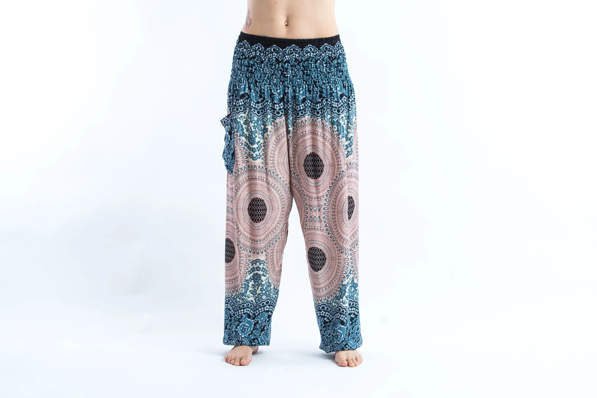 Geometric Mandalas Women's Harem Pants in Silver Gray - Image 2