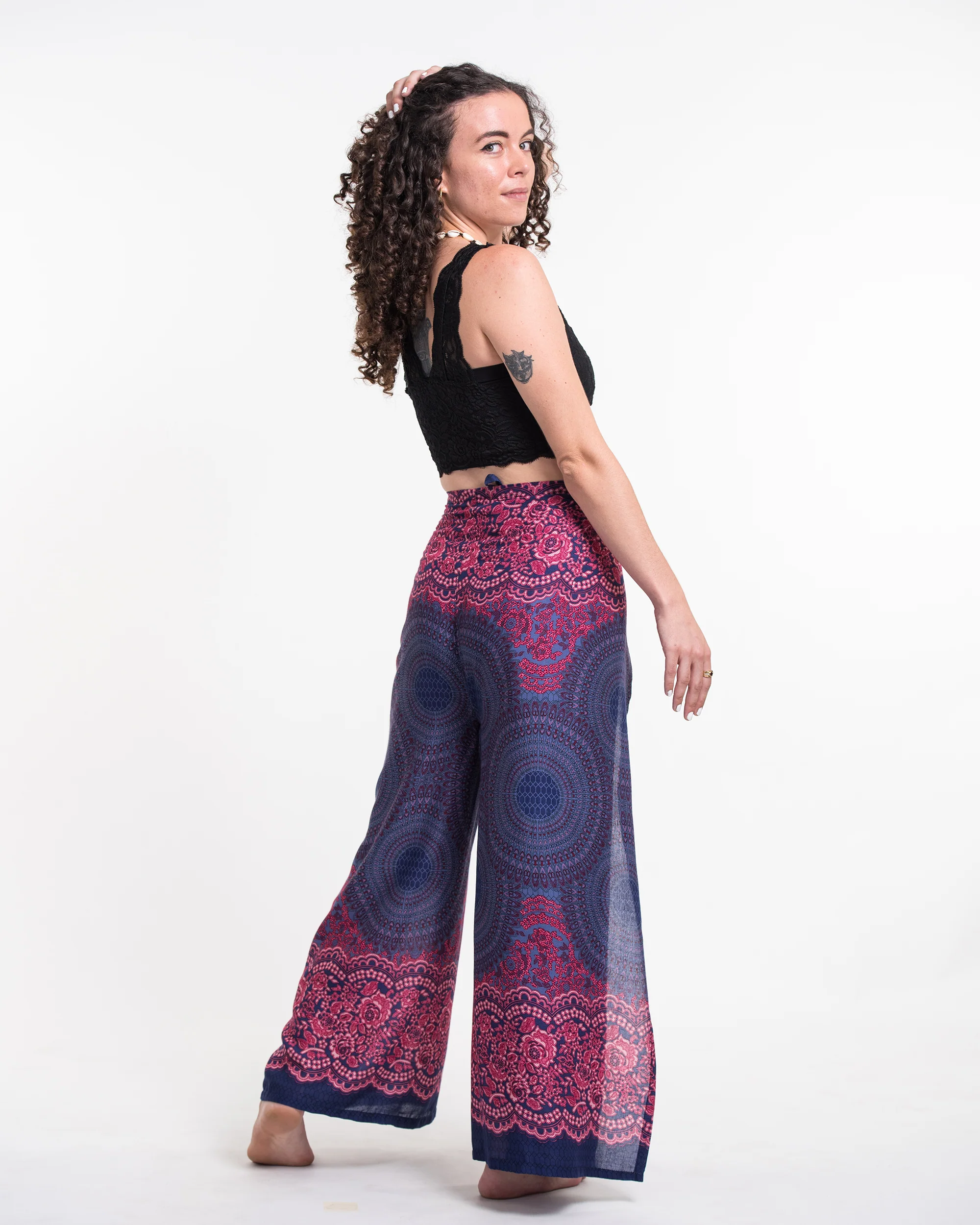 Geometric Mandalas Wrap Palazzo Style Harem Pants in Blue - Image 4