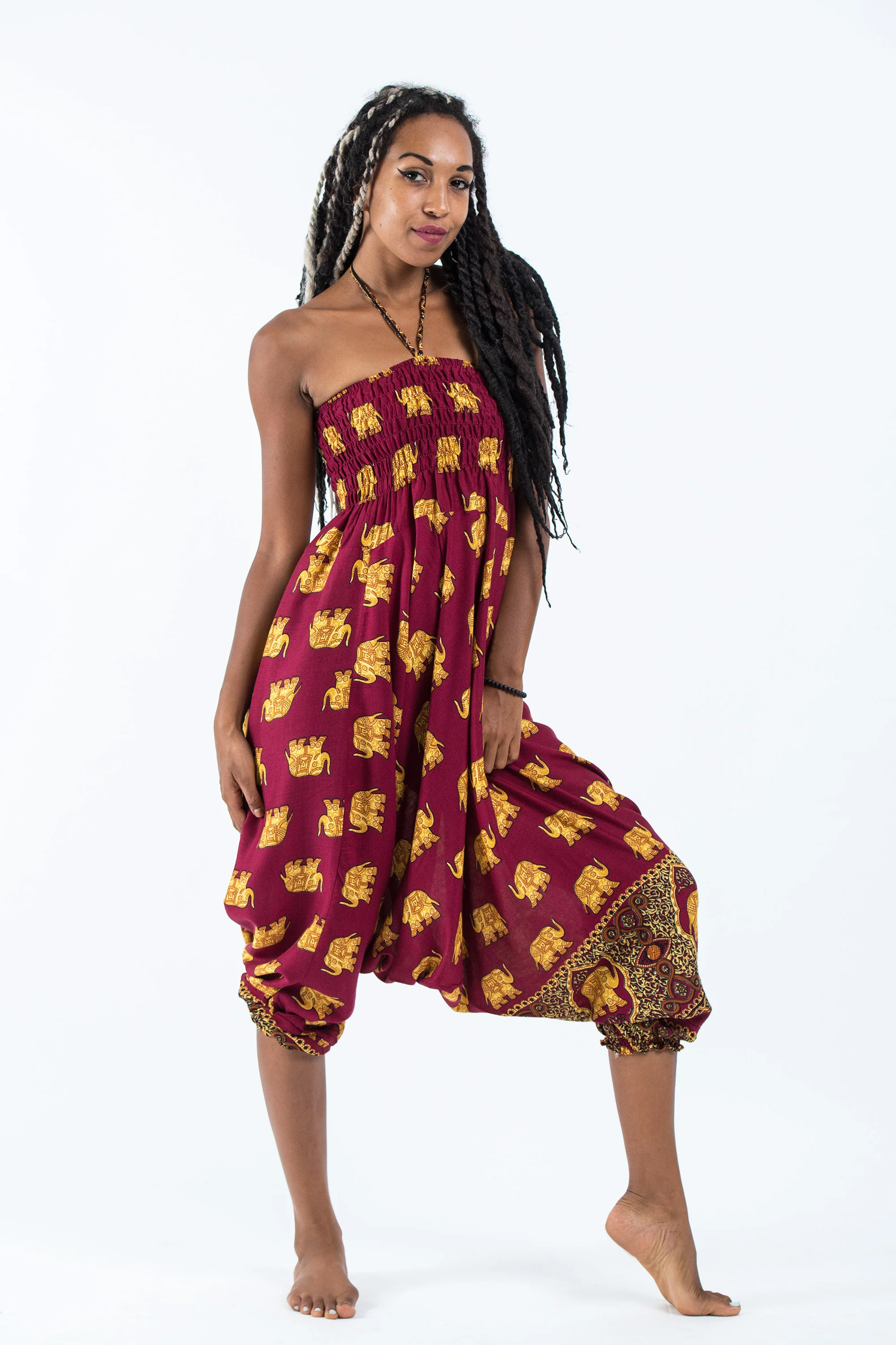 Golden Elephant 2-in-1 Jumpsuit Elephant Pants in Maroon - Image 6