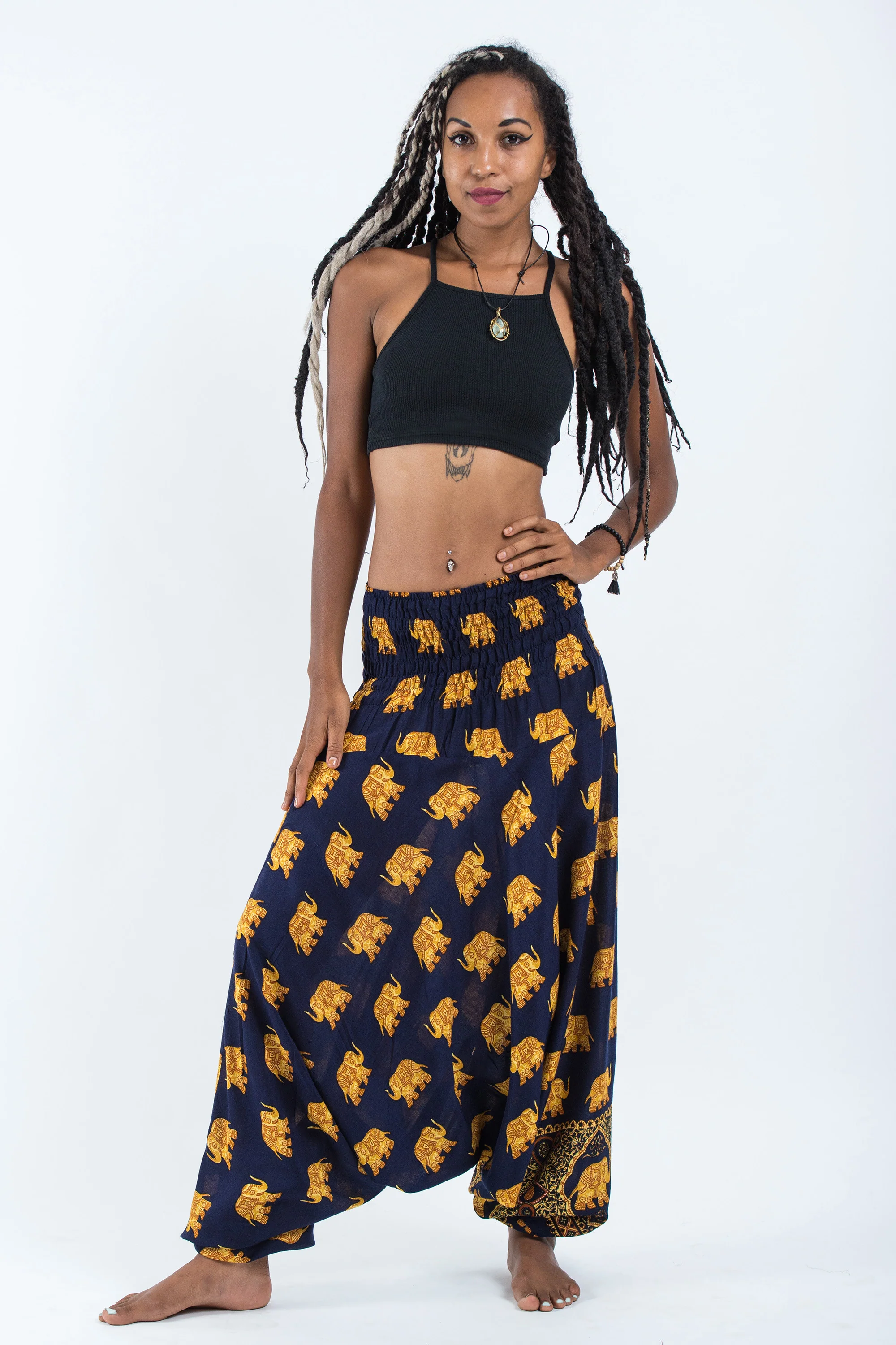 Golden Elephant 2-in-1 Jumpsuit Elephant Pants in Navy - Image 5