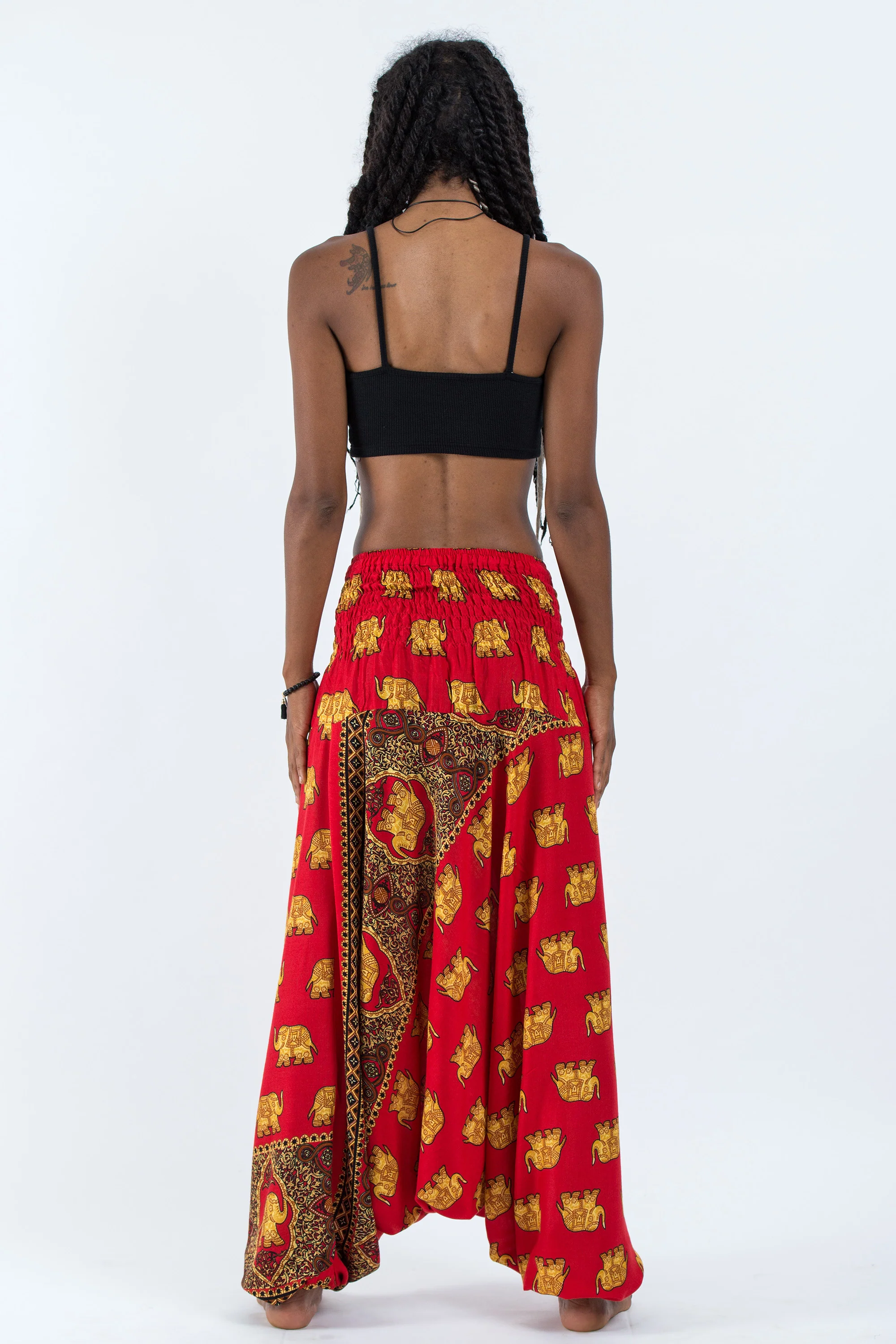 Golden Elephant 2-in-1 Jumpsuit Elephant Pants in Red - Image 4