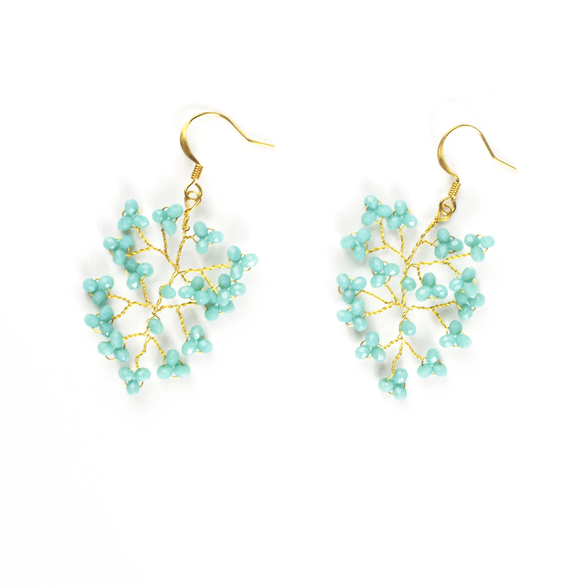 Grape Light Blue Beads Brass Earrings