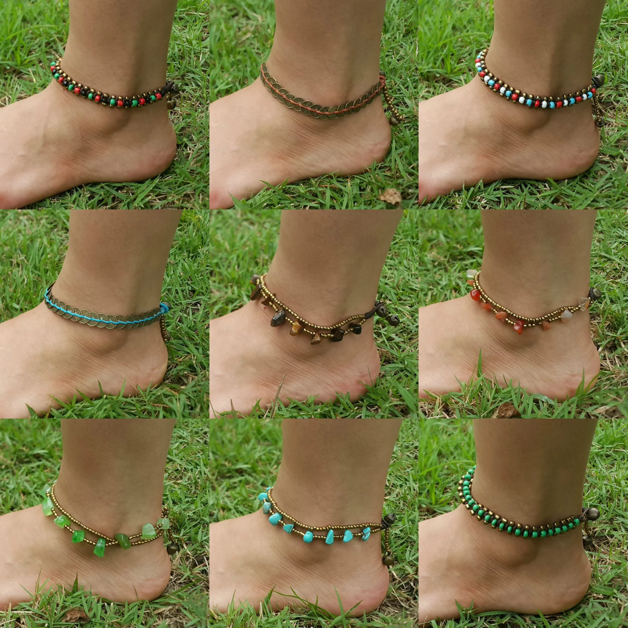 Hand Made Fair Trade Anklet Double Strand Brass Beads Blue - Image 3