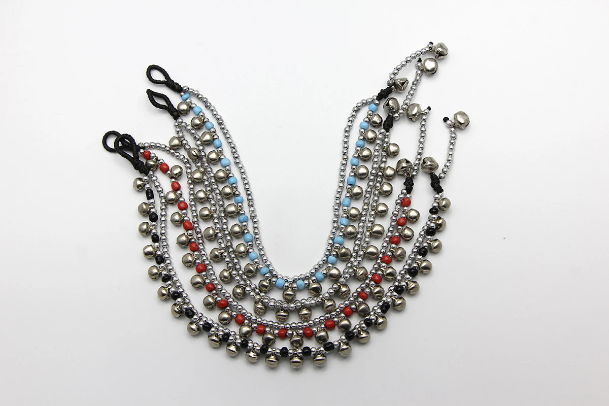 Hand Made Fair Trade Anklet Double Strand Silver Beads Black - Image 3
