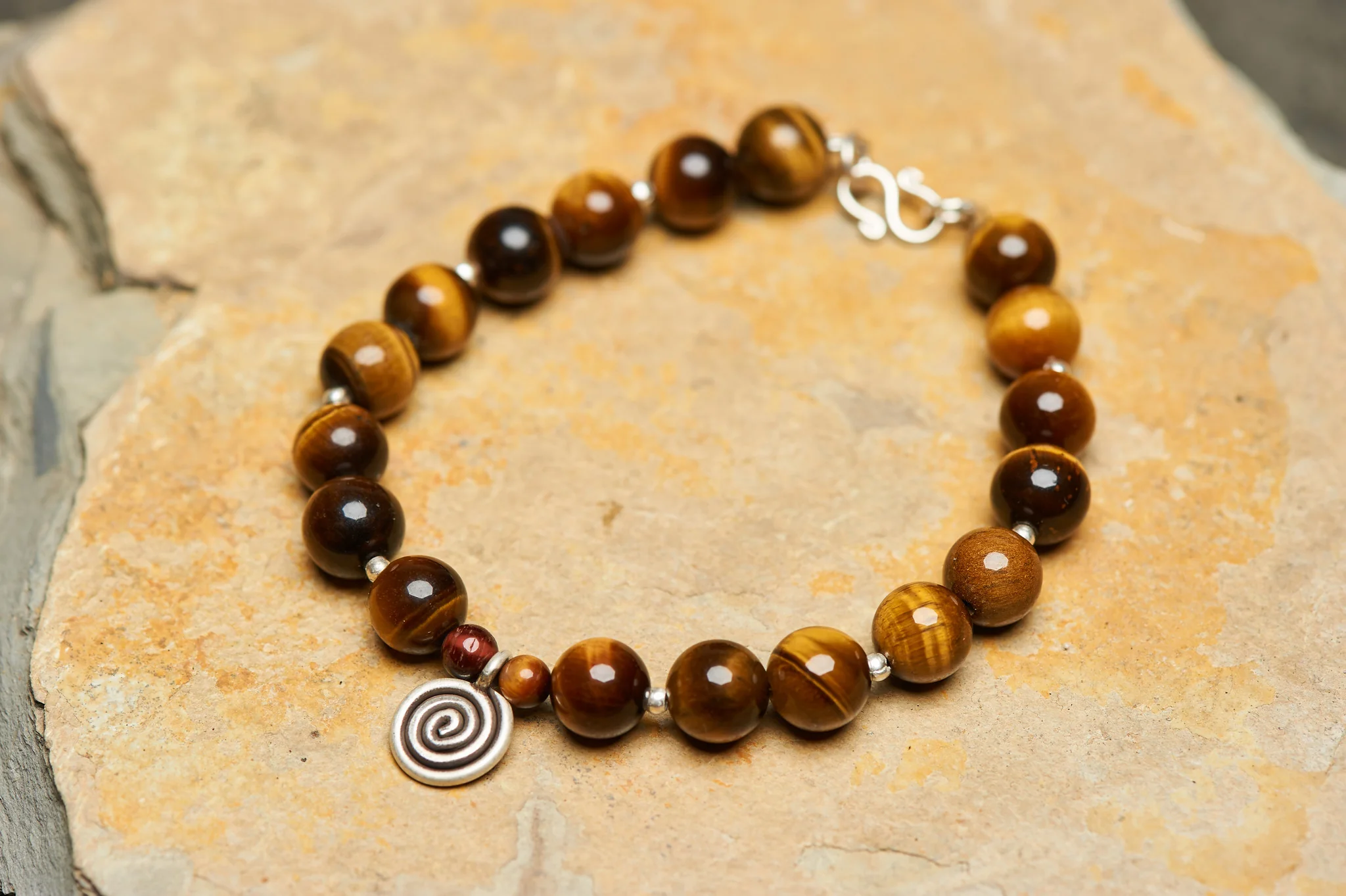 Hand Made Tibetan Spiral Mala Bracelet With Tiger Eye Beads - Image 2