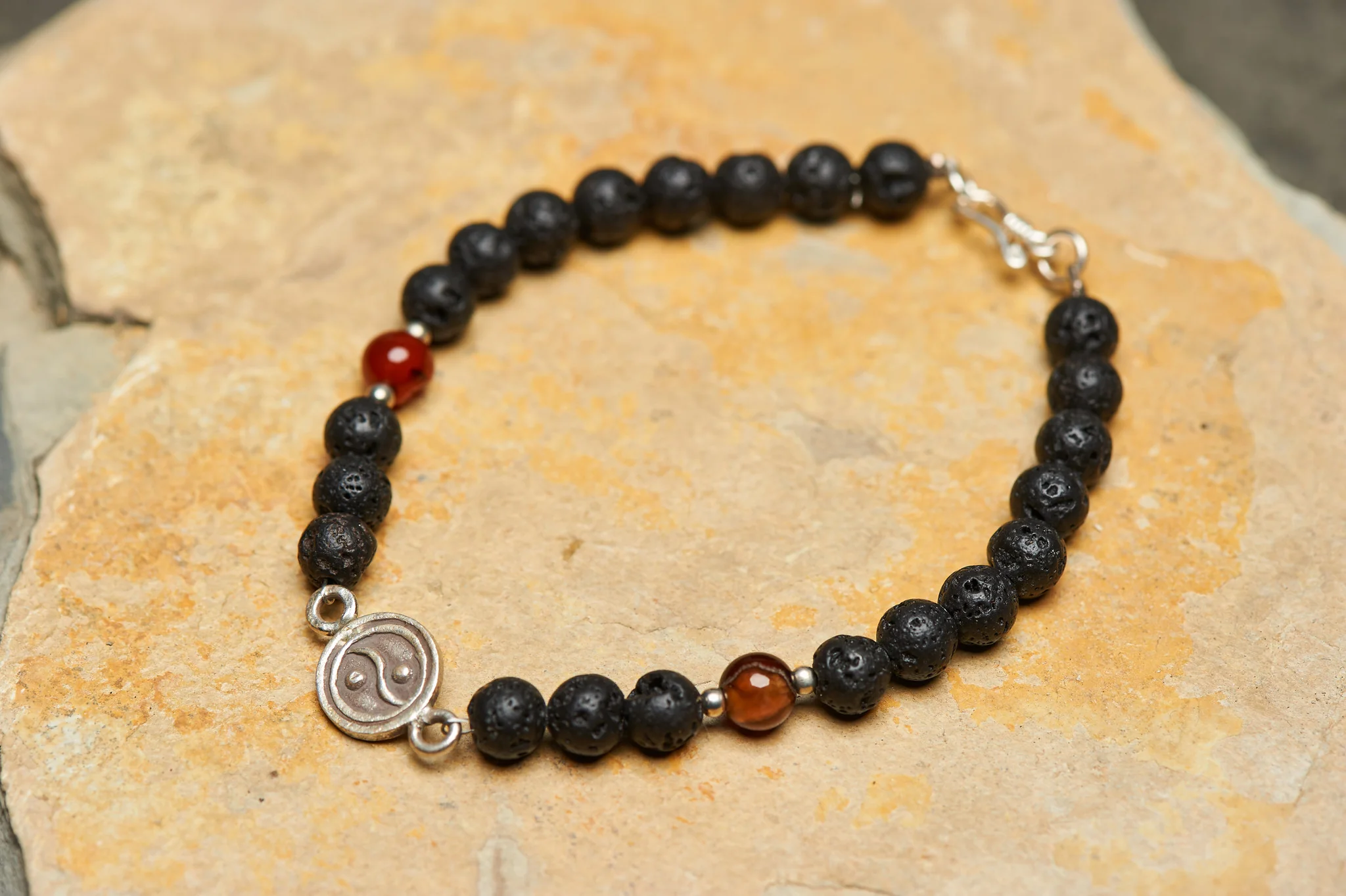 Hand Made Tibetan Yin Yang Mala Bracelet With Black Lava Beads - Image 2