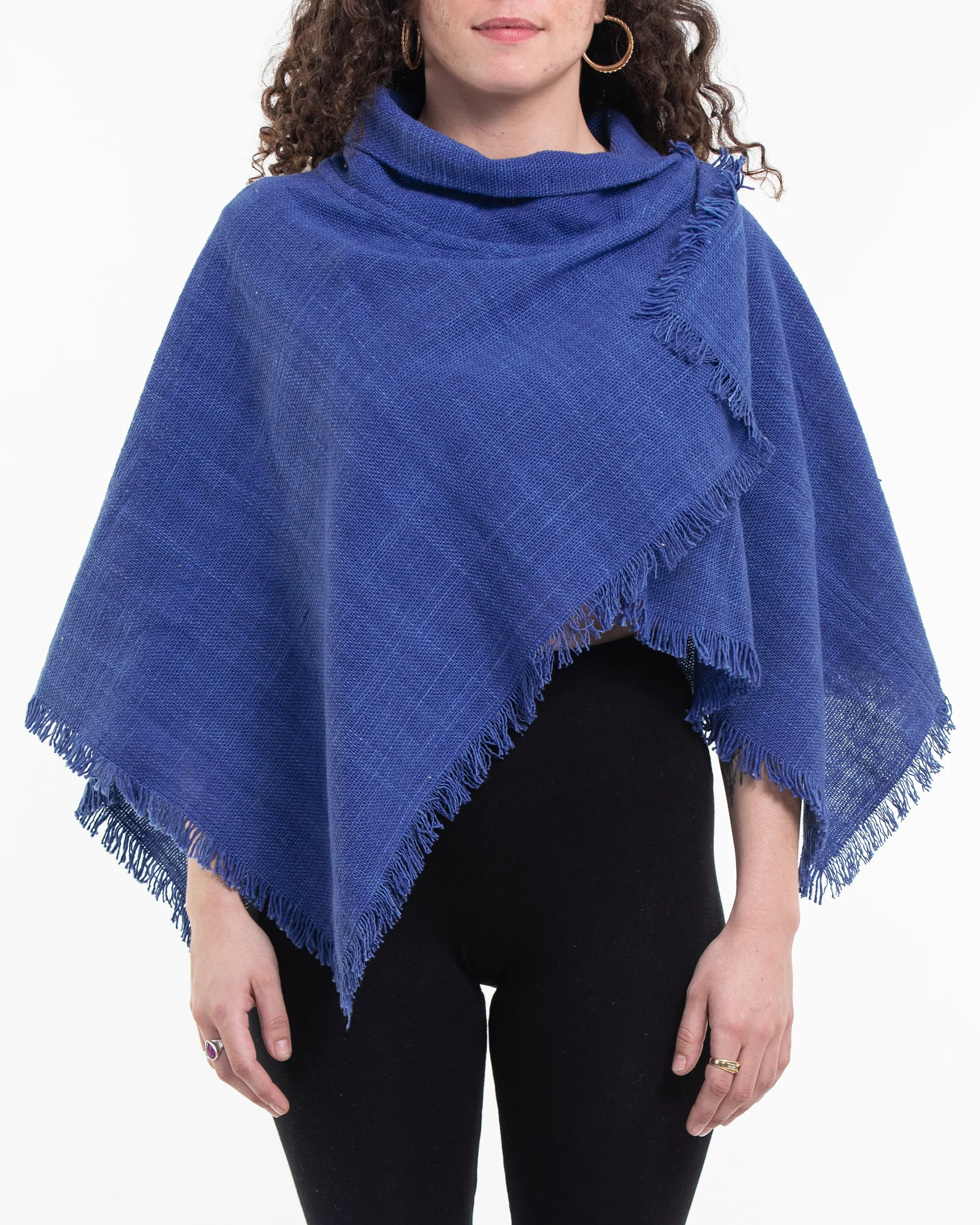 Hand Woven Cotton Shawl Scarf in Indigo - Image 2