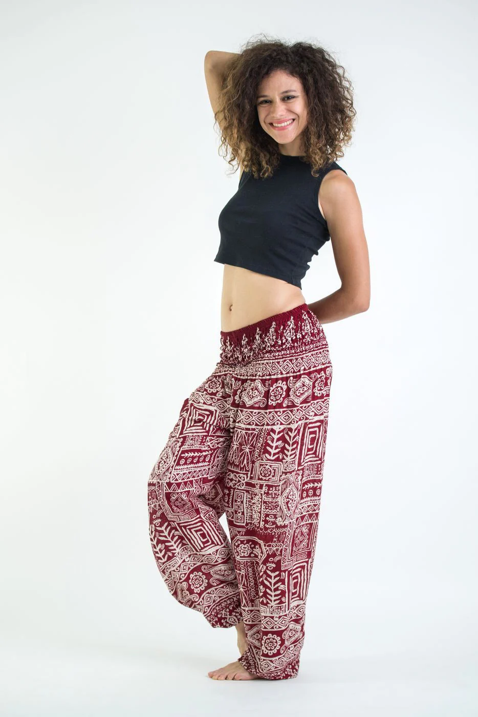 Tribal Prints Women's Harem Pants in Red - Image 4