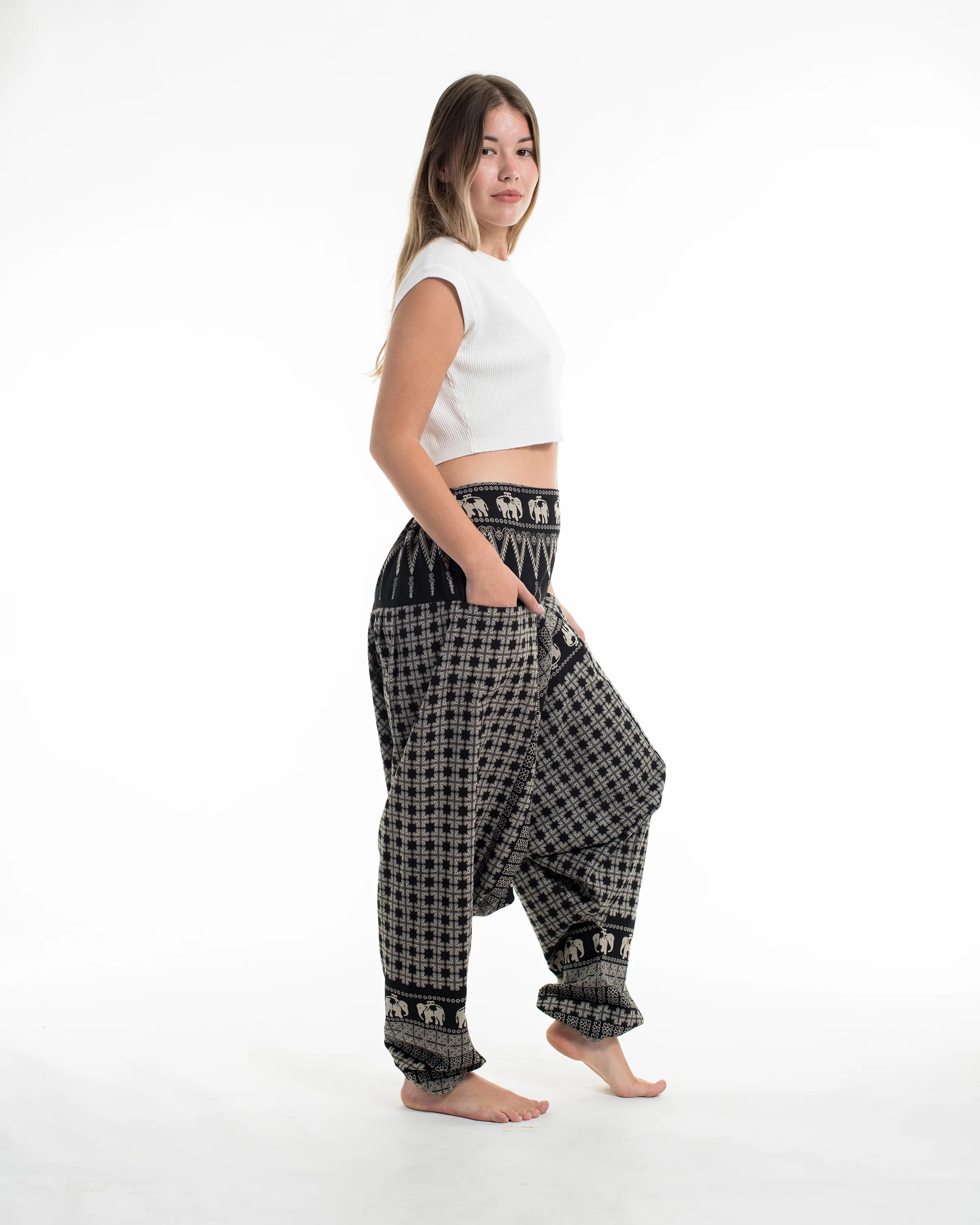 Hill Tribe Elephant Women's Elephant Pants in Black - Image 3