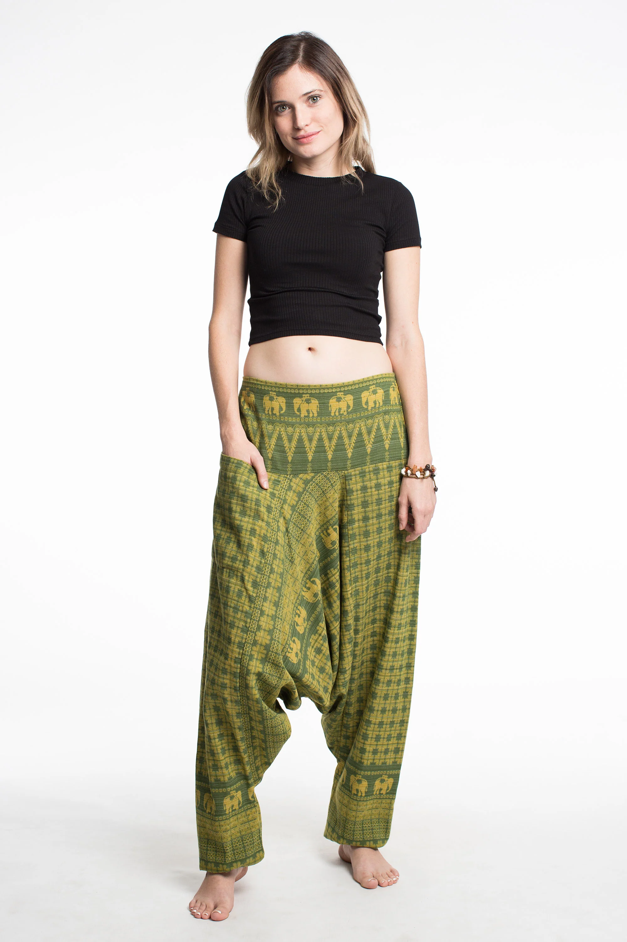 Hill Tribe Elephant Women's Elephant Pants in Green - Image 4