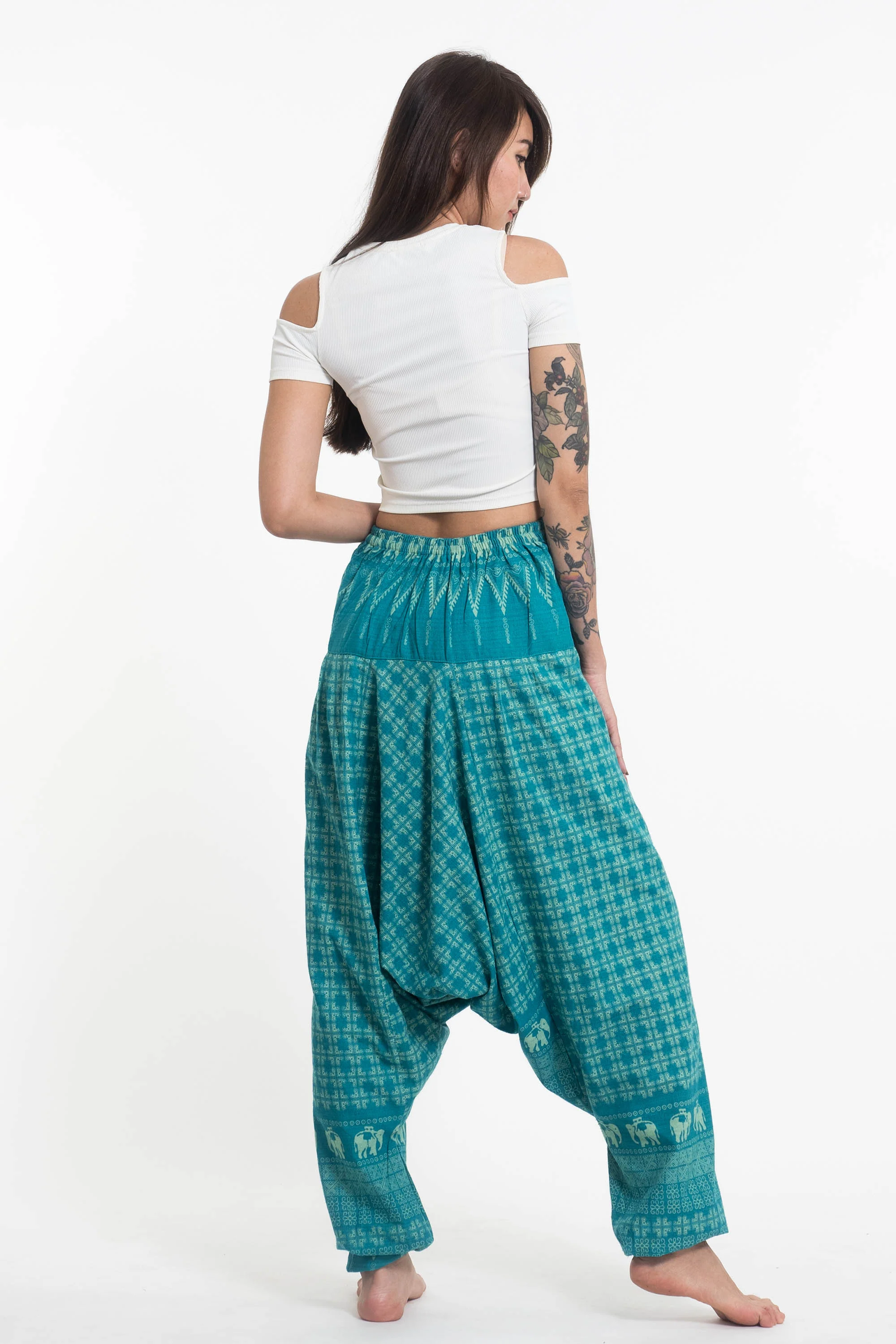 Hill Tribe Elephant Women's Elephant Pants in Turquoise - Image 5