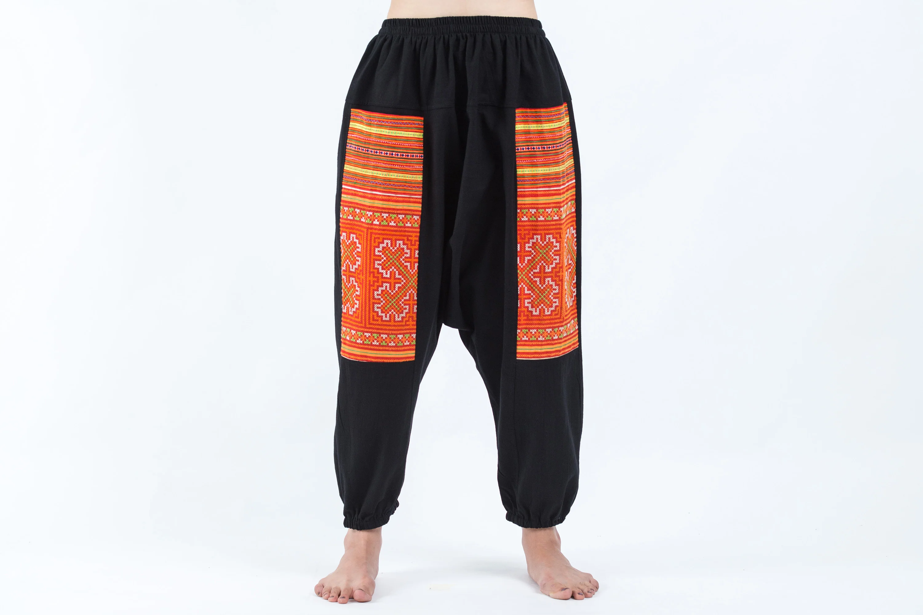 Hill Tribe Embroidered Cotton Women's Harem Pants In Black - Image 2