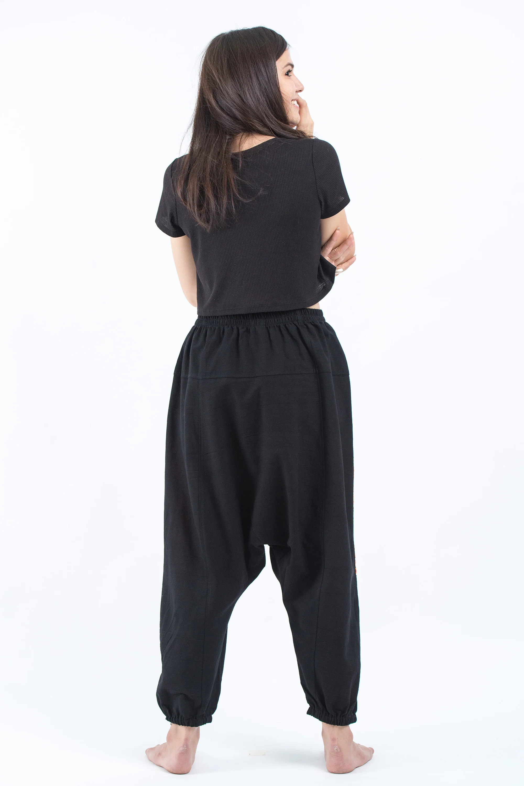 Hill Tribe Embroidered Cotton Women's Harem Pants In Black - Image 4