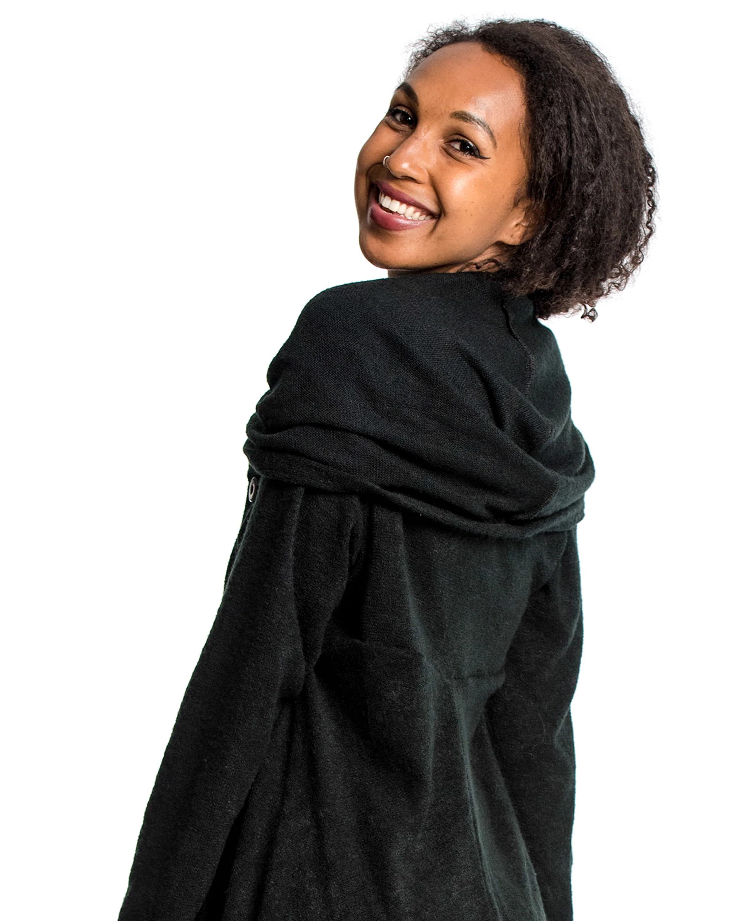 Hooded Pixie Sweater Dress in Black - Image 4