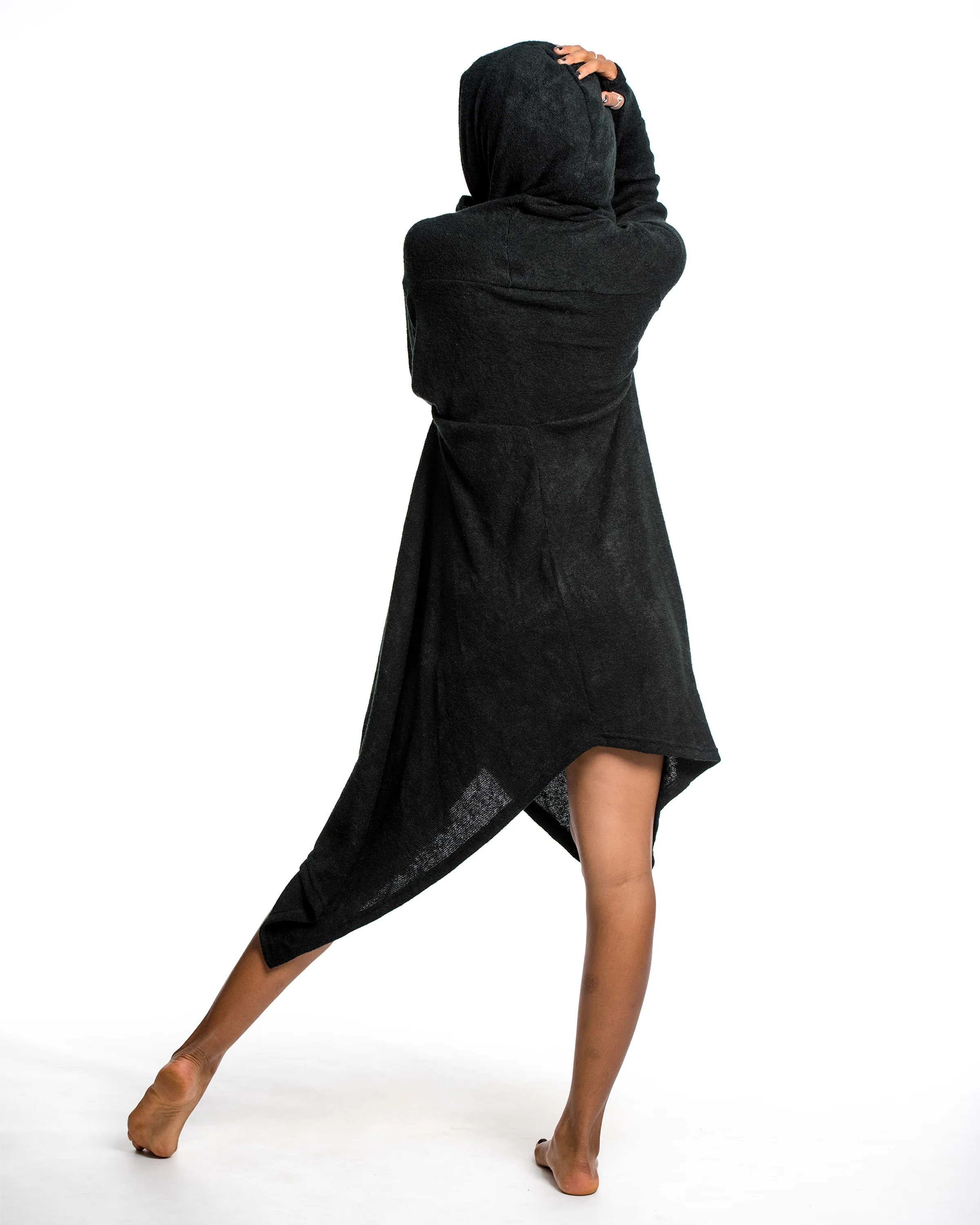 Hooded Pixie Sweater Dress in Black - Image 8