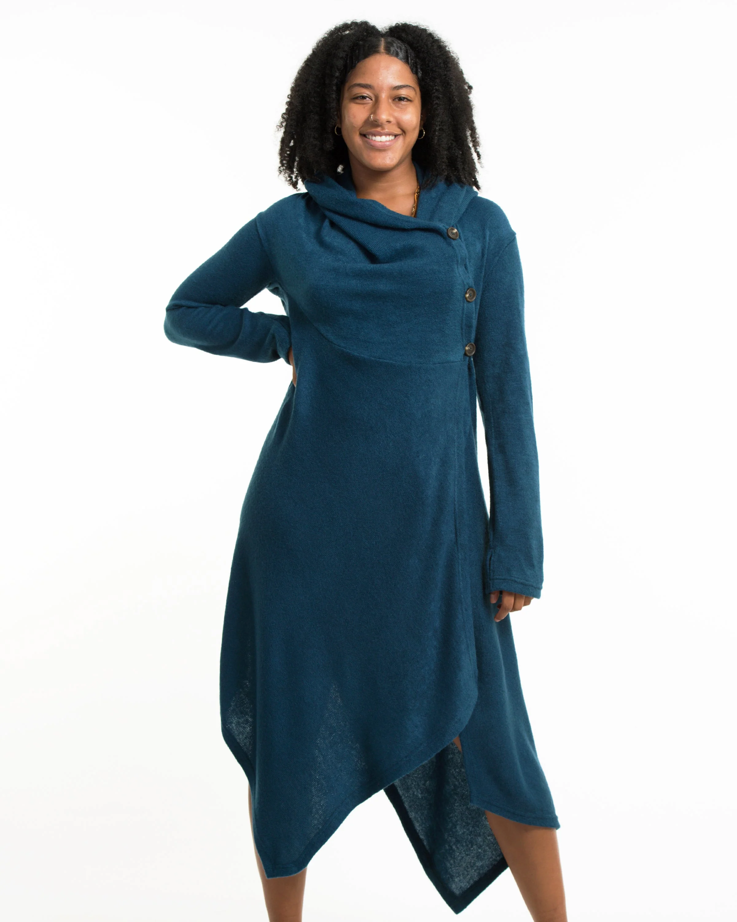 Hooded Pixie Sweater Dress in Blue - Image 3