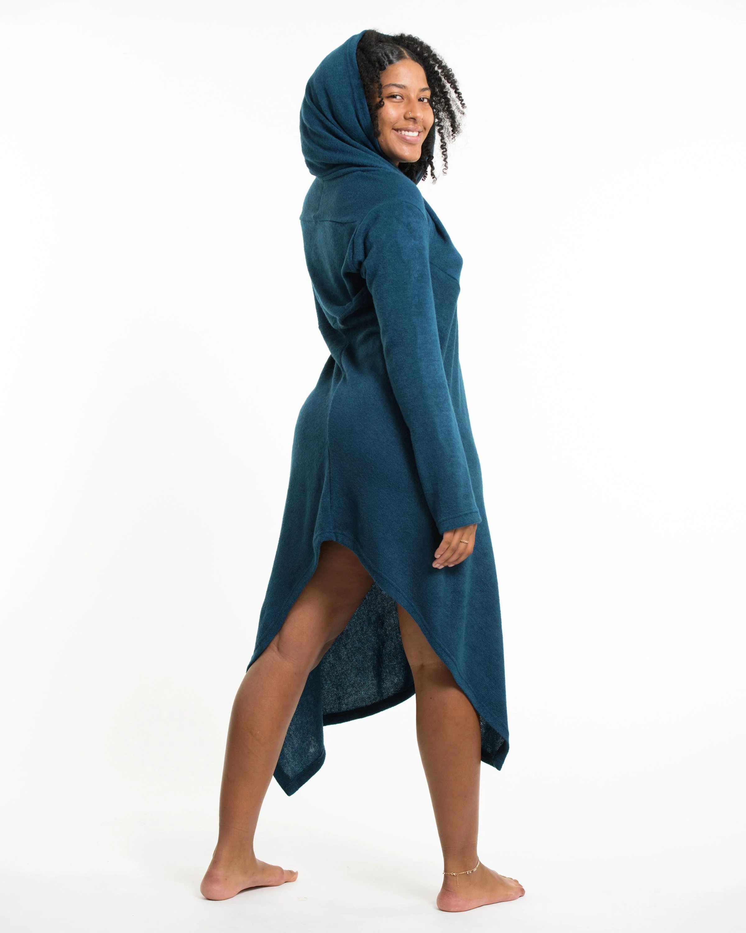Hooded Pixie Sweater Dress in Blue - Image 4