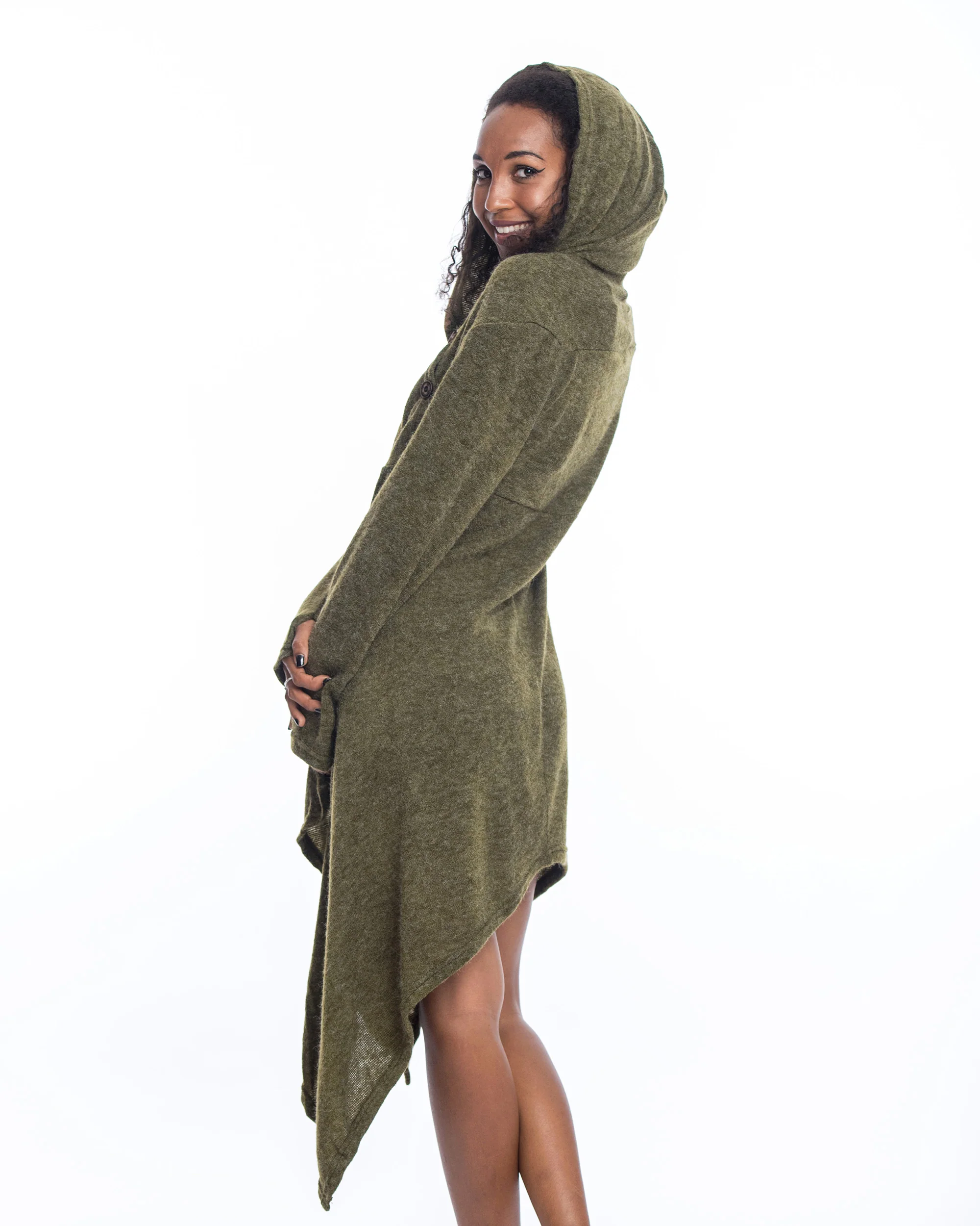 Hooded Pixie Sweater Dress in Green - Image 3