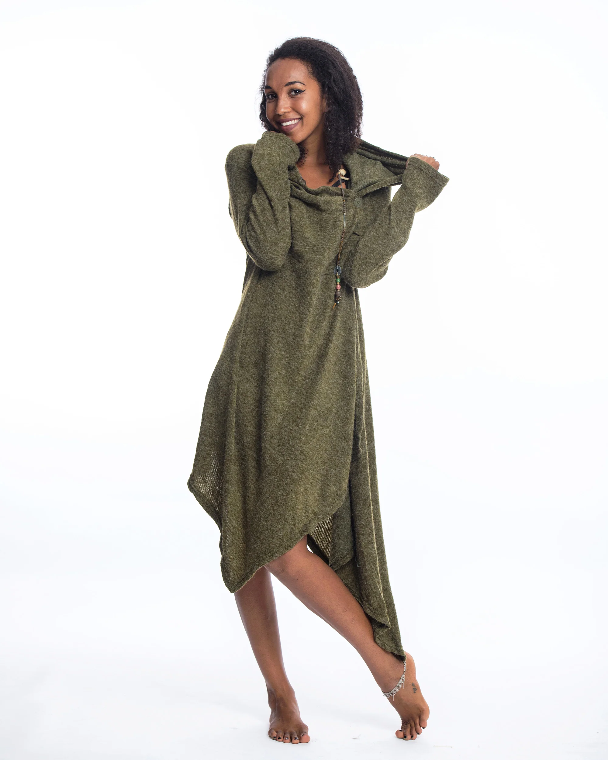 Hooded Pixie Sweater Dress in Green - Image 4