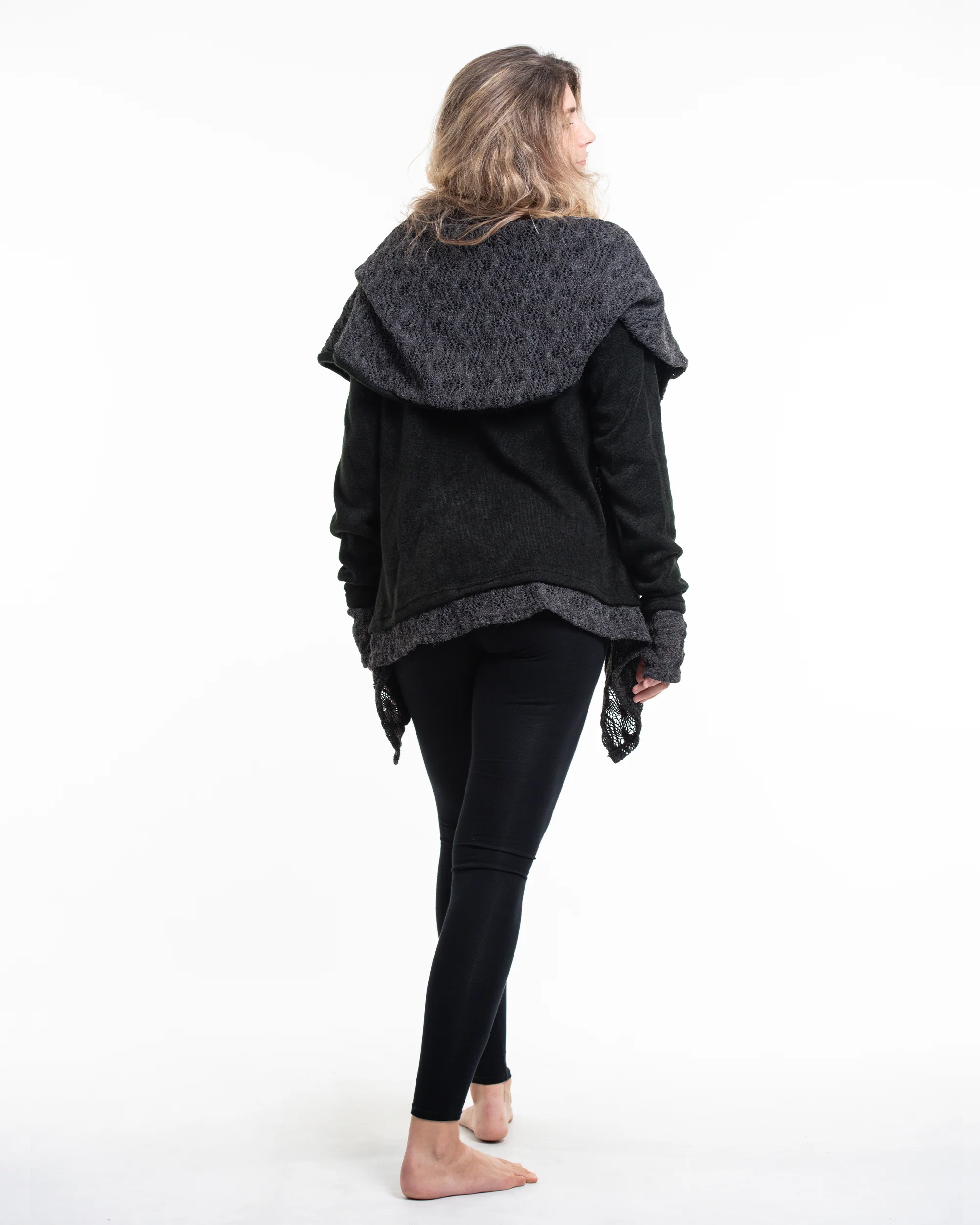 Hooded Shawl Cardigan in Black - Image 4
