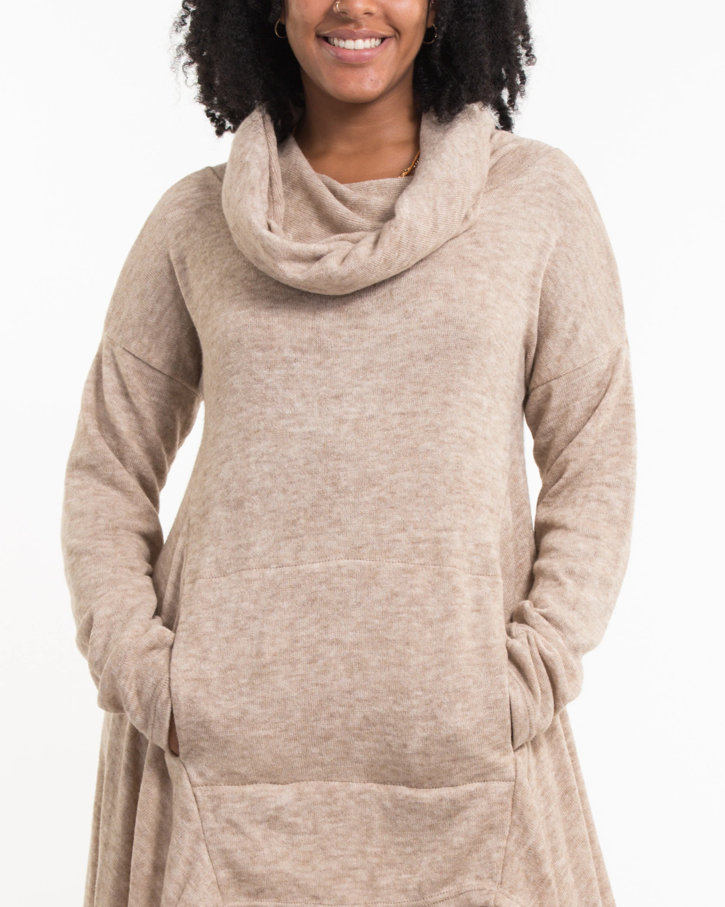 Ultra Long Hooded Sweater in Cream - Image 2