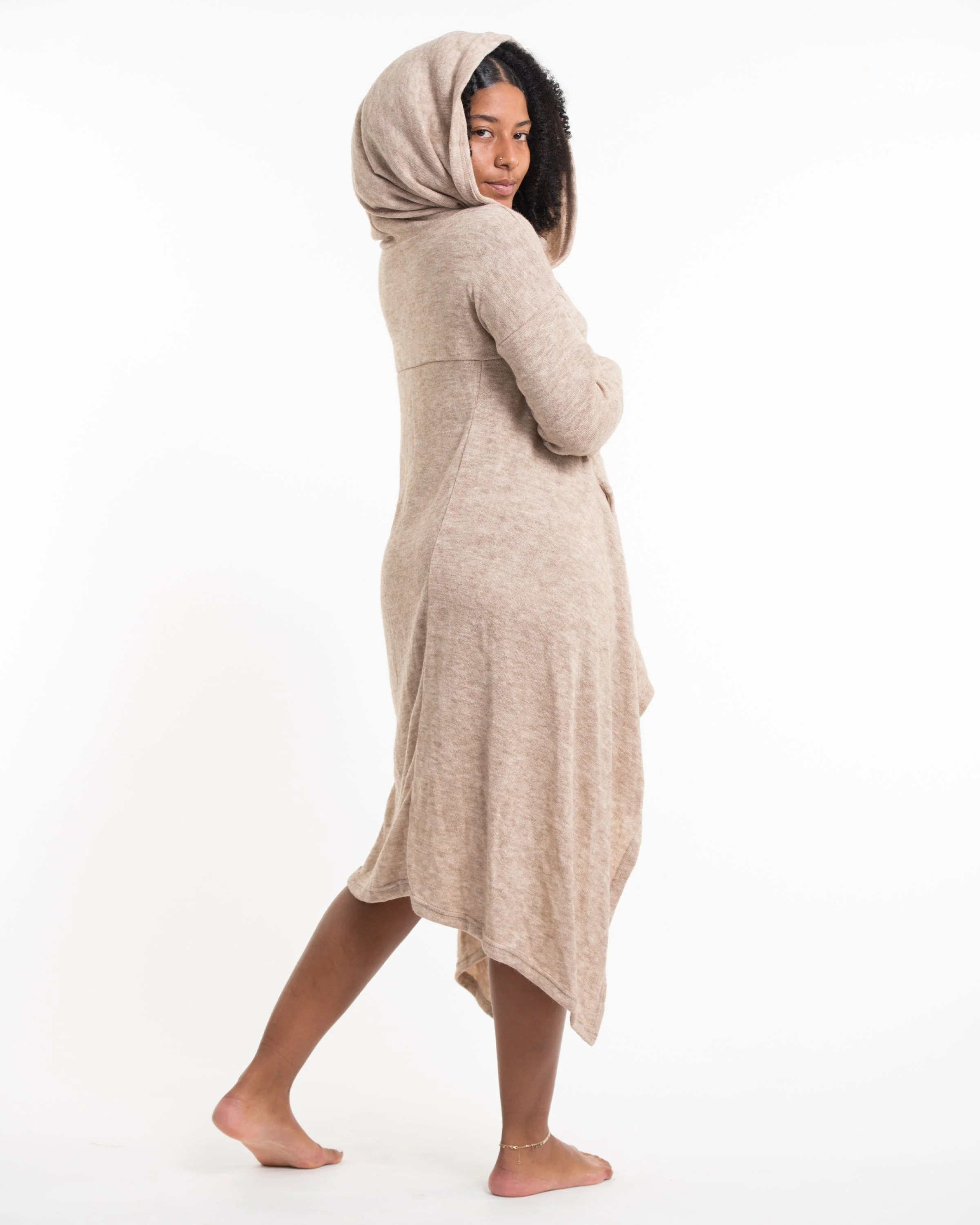Ultra Long Hooded Sweater in Cream - Image 3