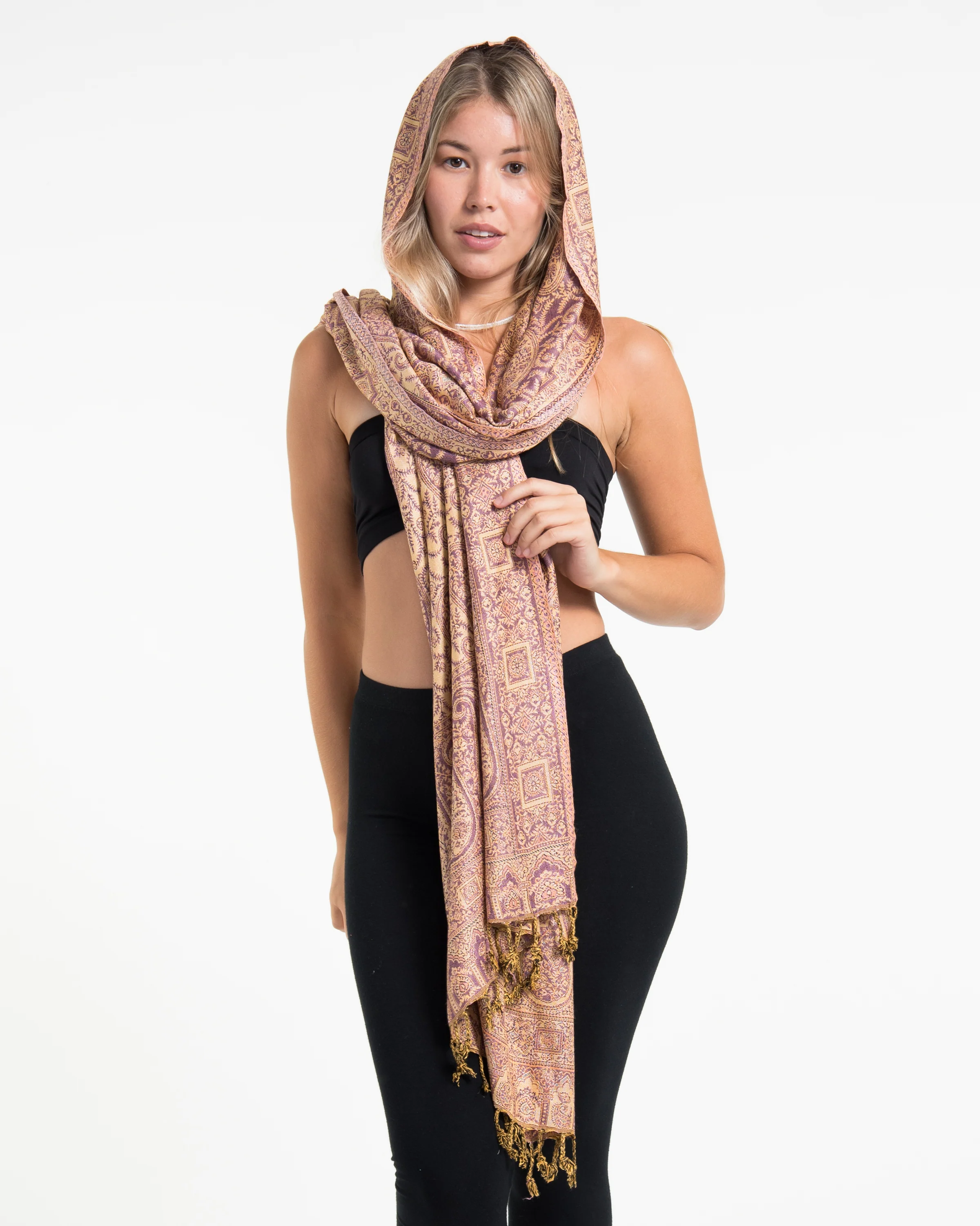 Indian Traditional Paisley Pashmina Shawl Scarf in Pink - Image 4