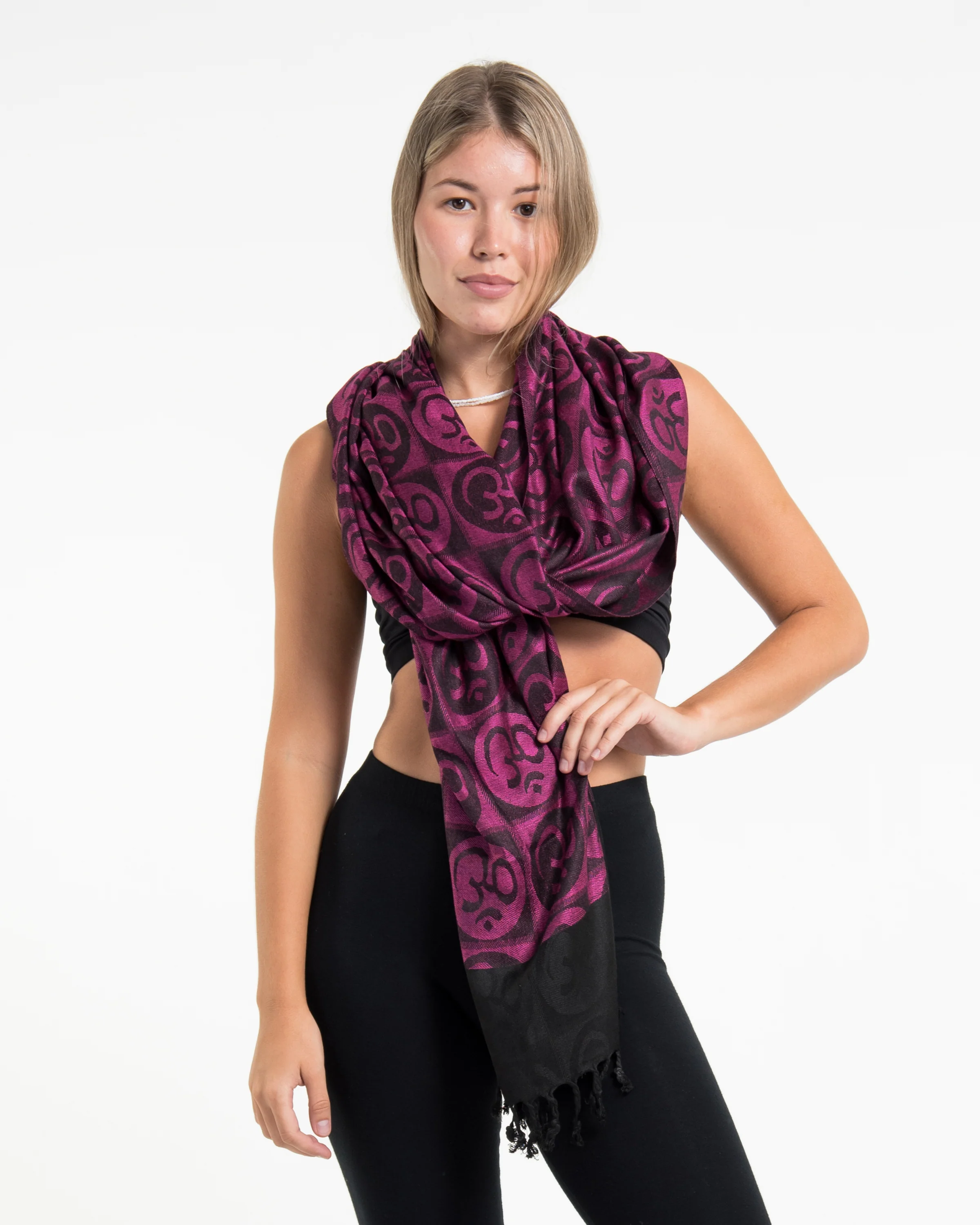 Indian Traditional Om Pashmina Shawl Scarf in Pink - Image 3