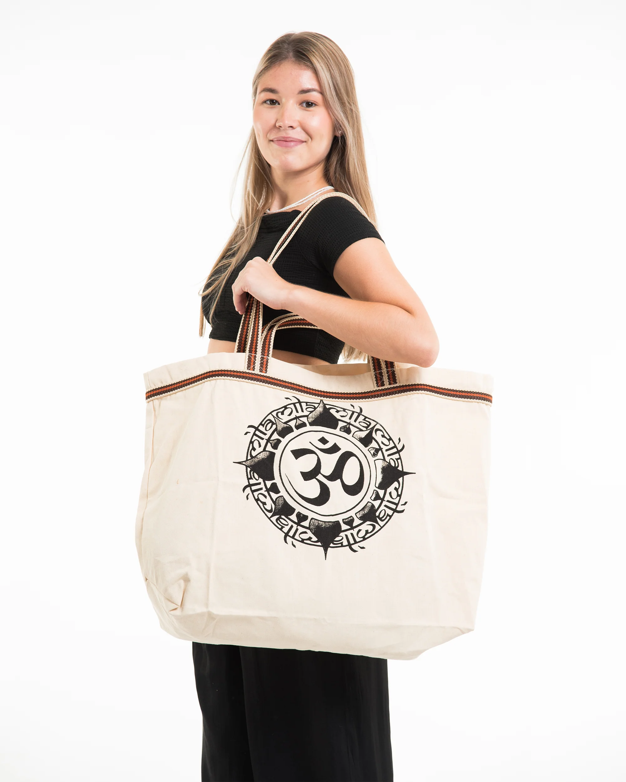 Infinitee Om Canvas Tote Bag in Natural - Image 5