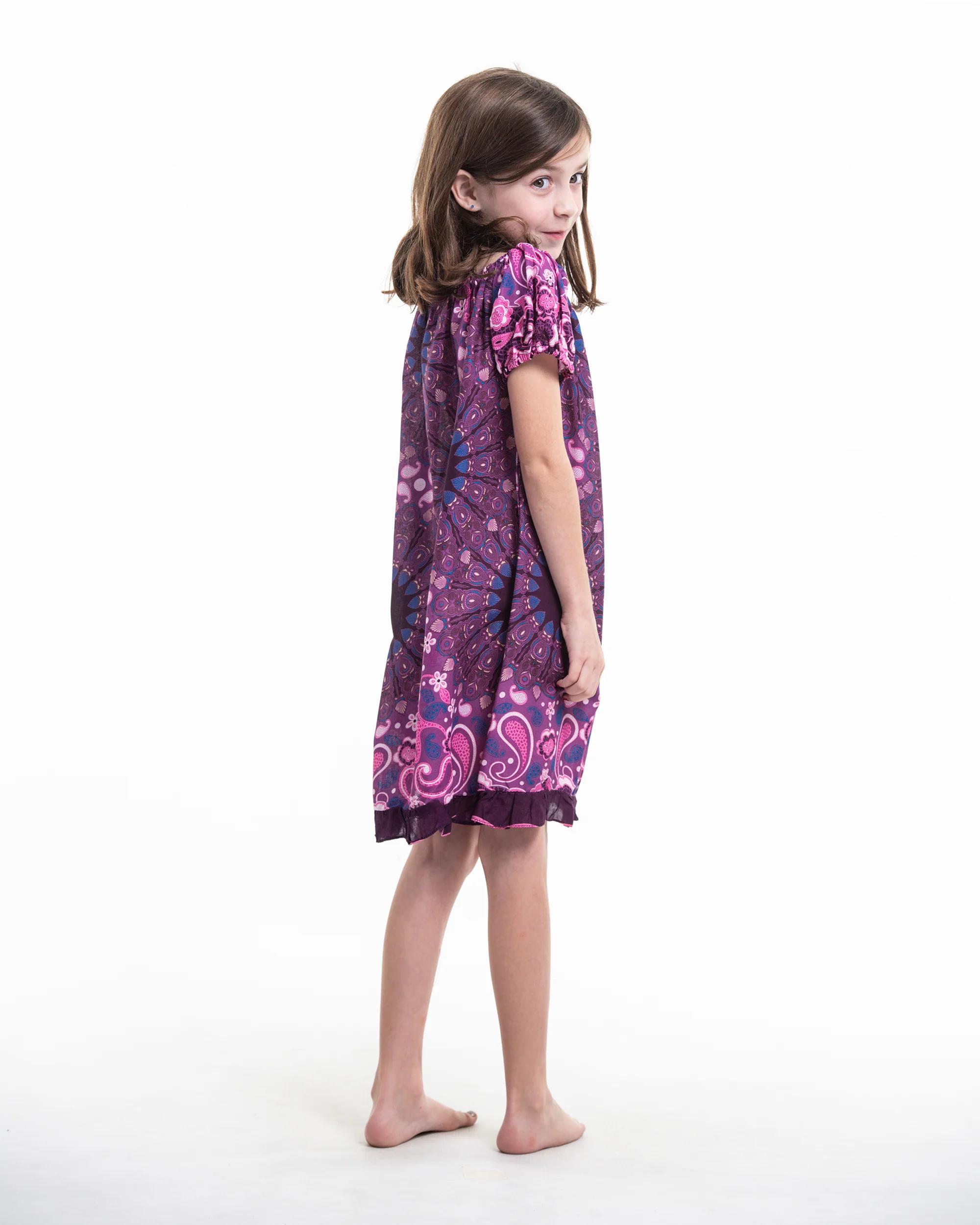 Kids Paisley Mandalas Dress in Purple - Image 3