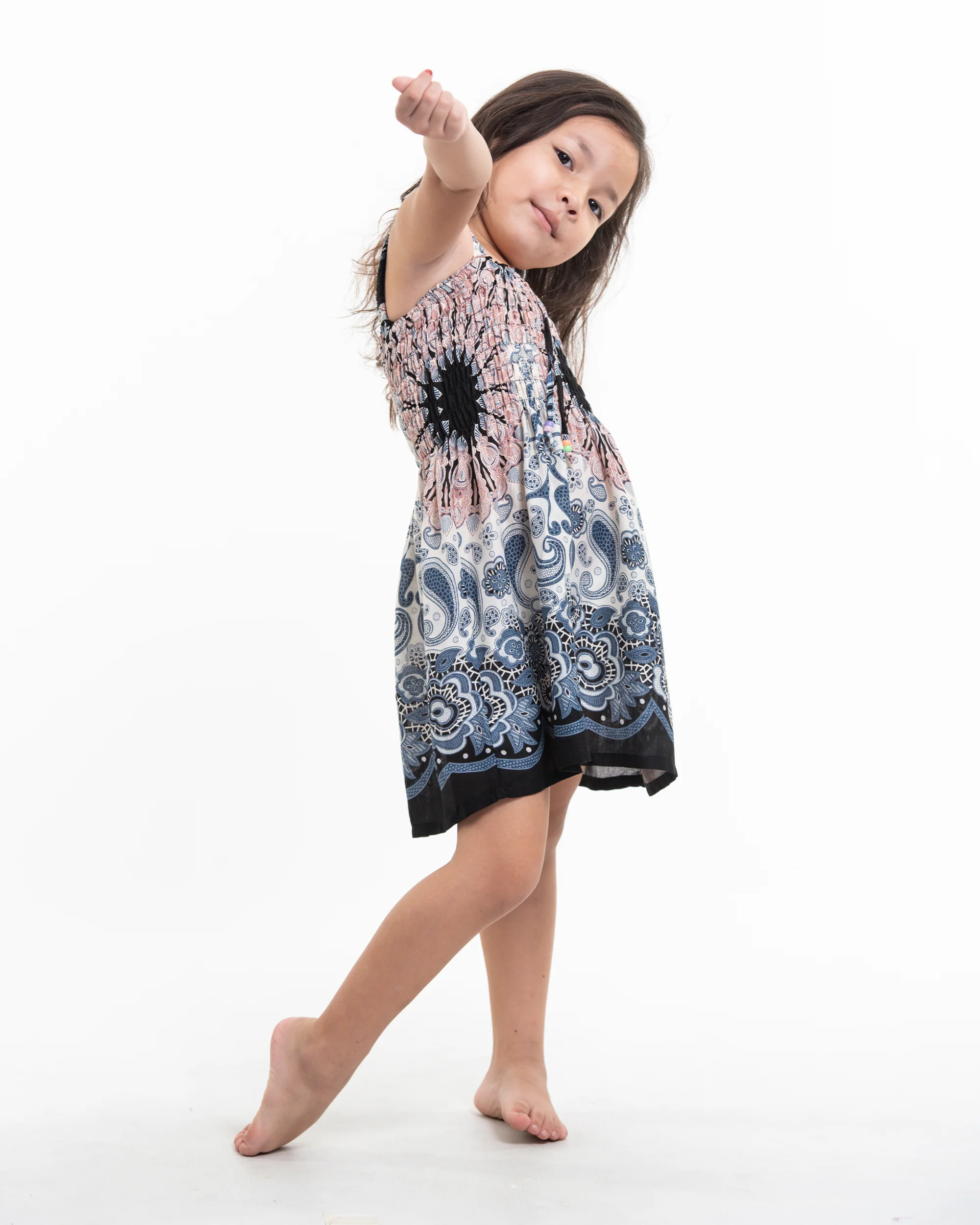Kids Paisley Mandalas Smock Dress in Silver Gray - Image 3
