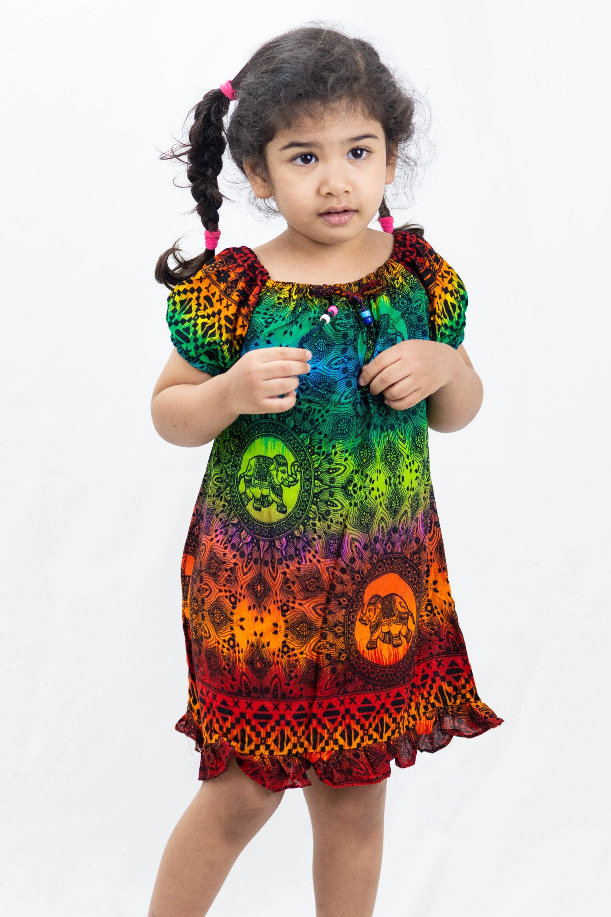 Kids Rainbow Elephant Dress in Orange - Image 4