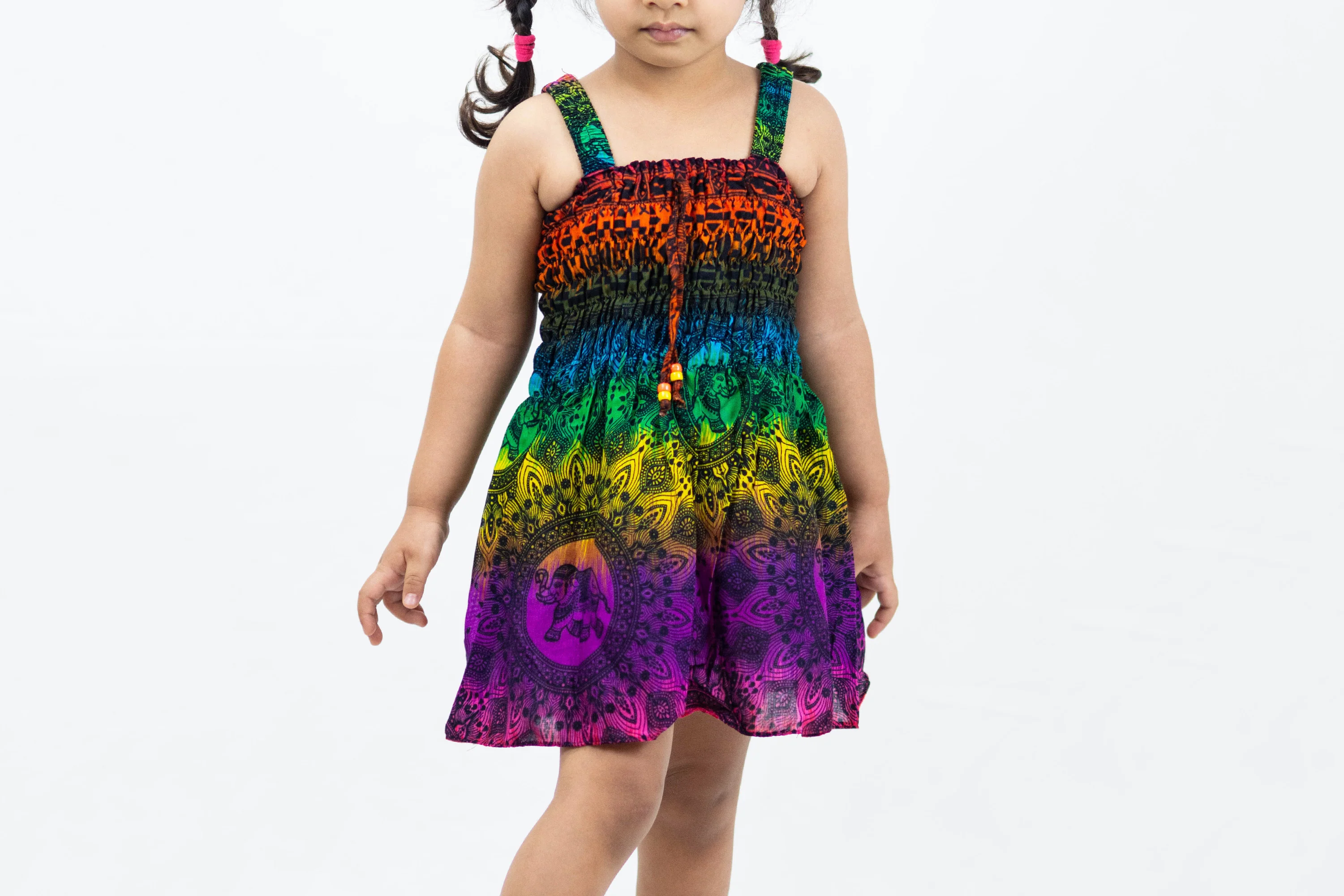Kids Rainbow Elephant Smock Dress in Purple - Image 2