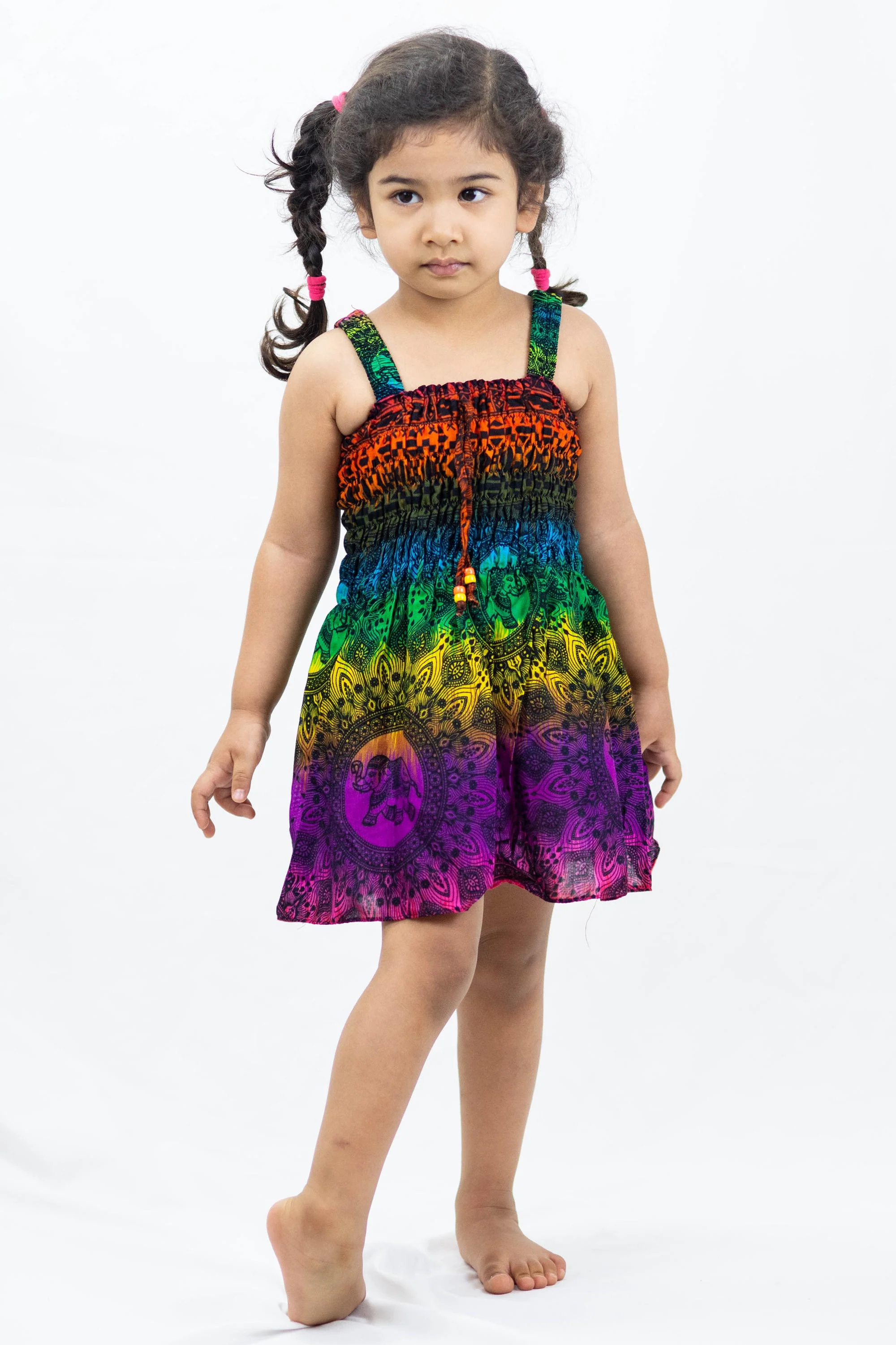 Kids Rainbow Elephant Smock Dress in Purple - Image 4
