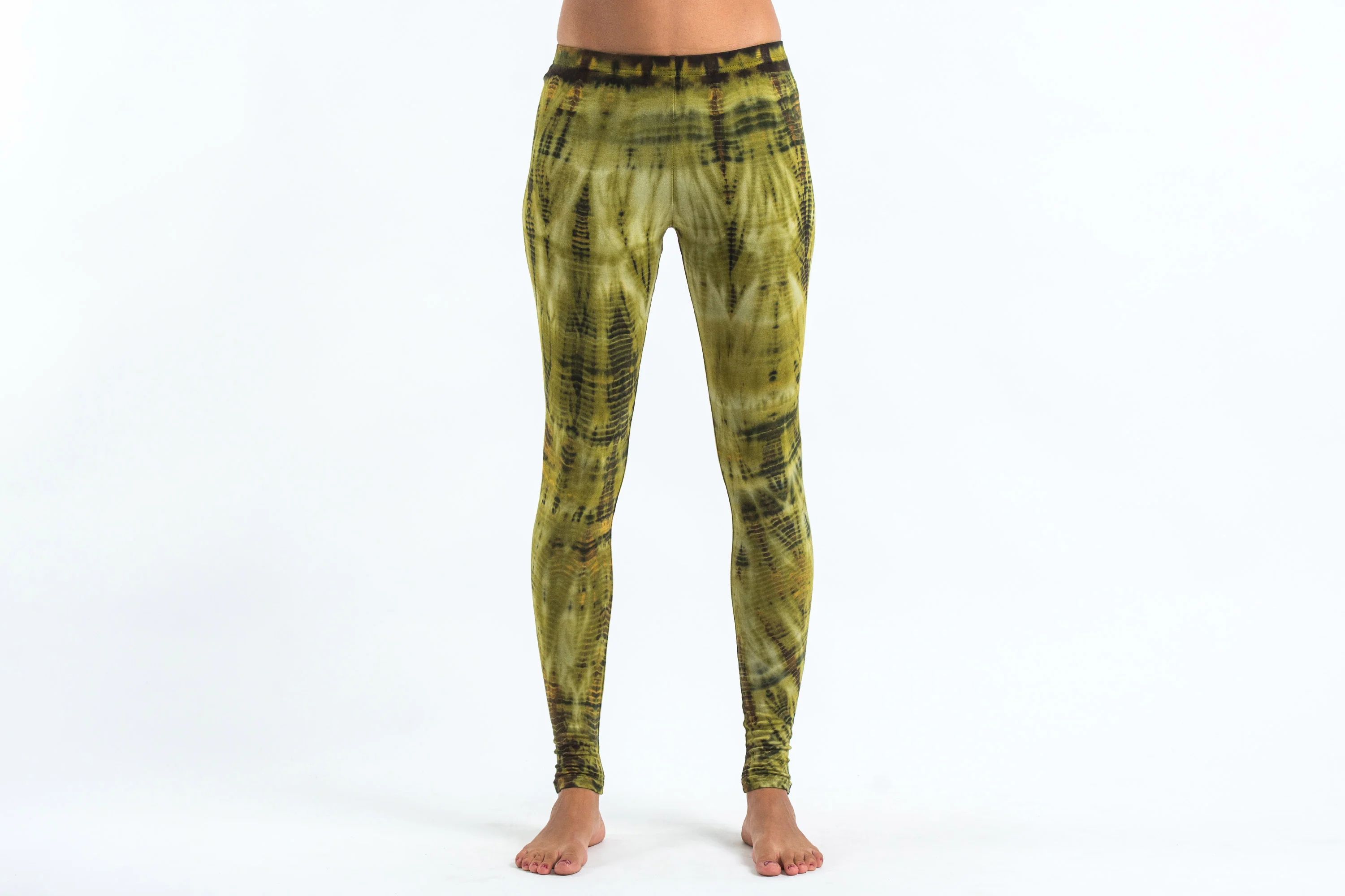 Lightning Stripes Tie Dye Cotton Leggings in Olive Gold - Image 2