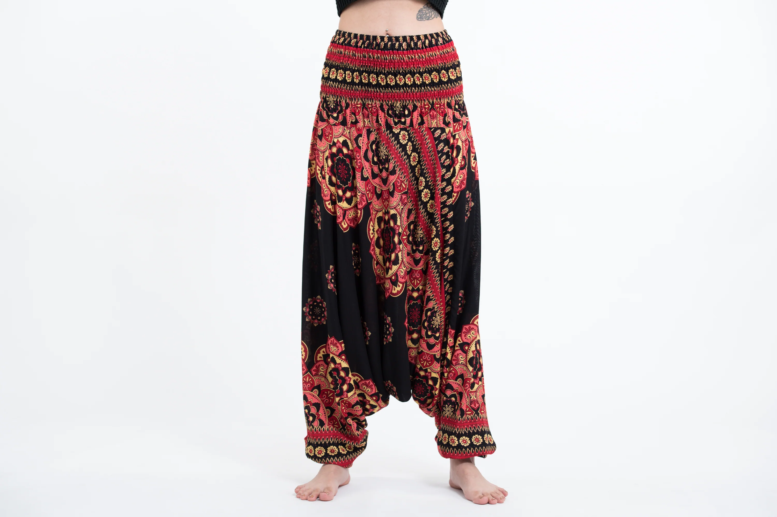 Lotus Mandalas 2-in-1 Jumpsuit Harem Pants in Black - Image 2
