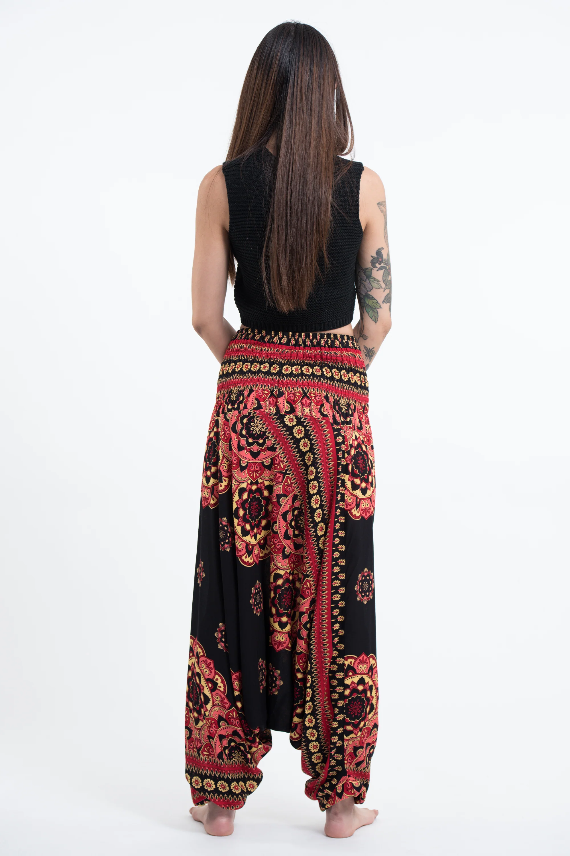 Lotus Mandalas 2-in-1 Jumpsuit Harem Pants in Black - Image 4
