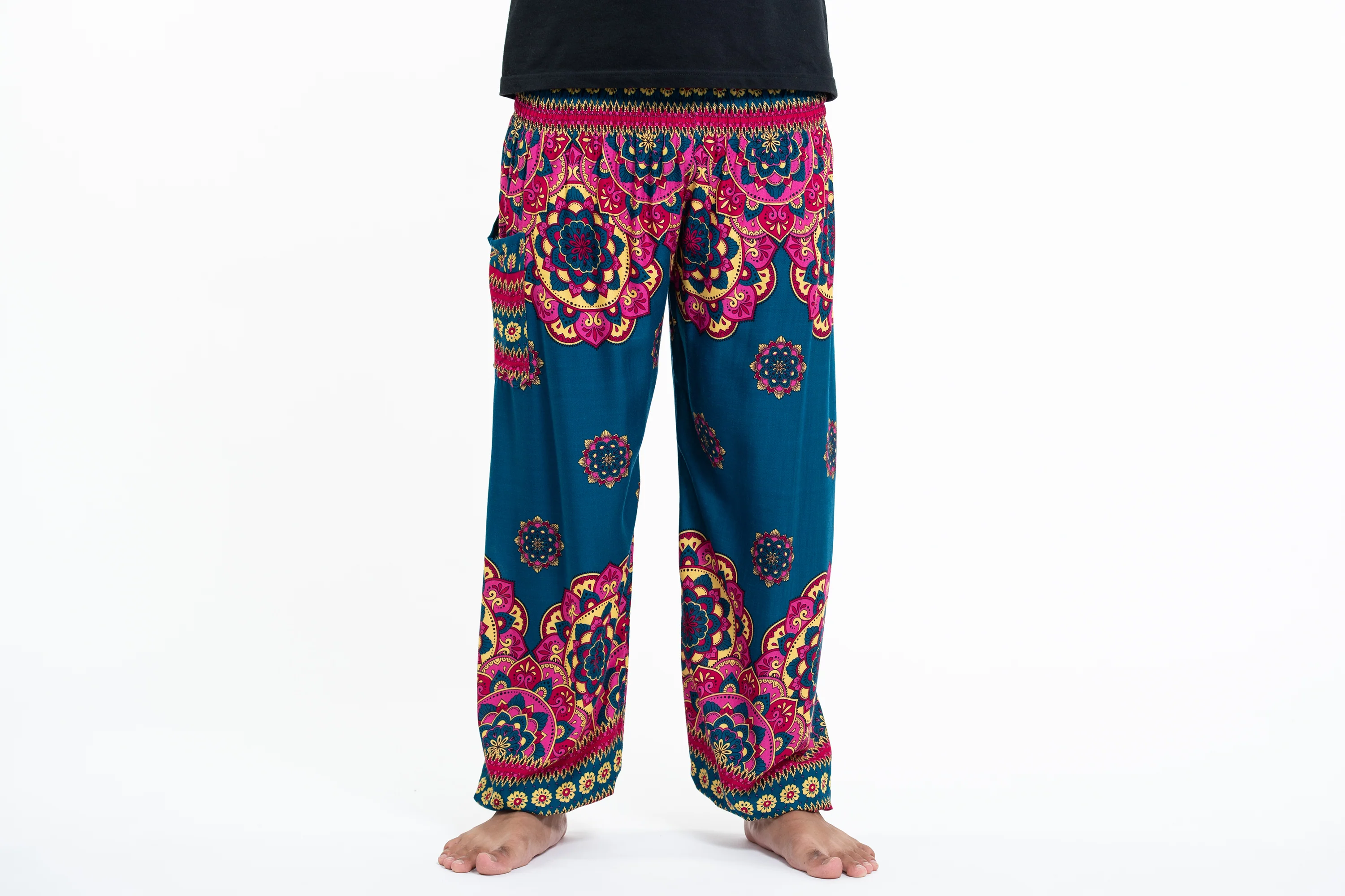 Lotus Mandalas Men's Harem Pants in Turquoise - Image 2