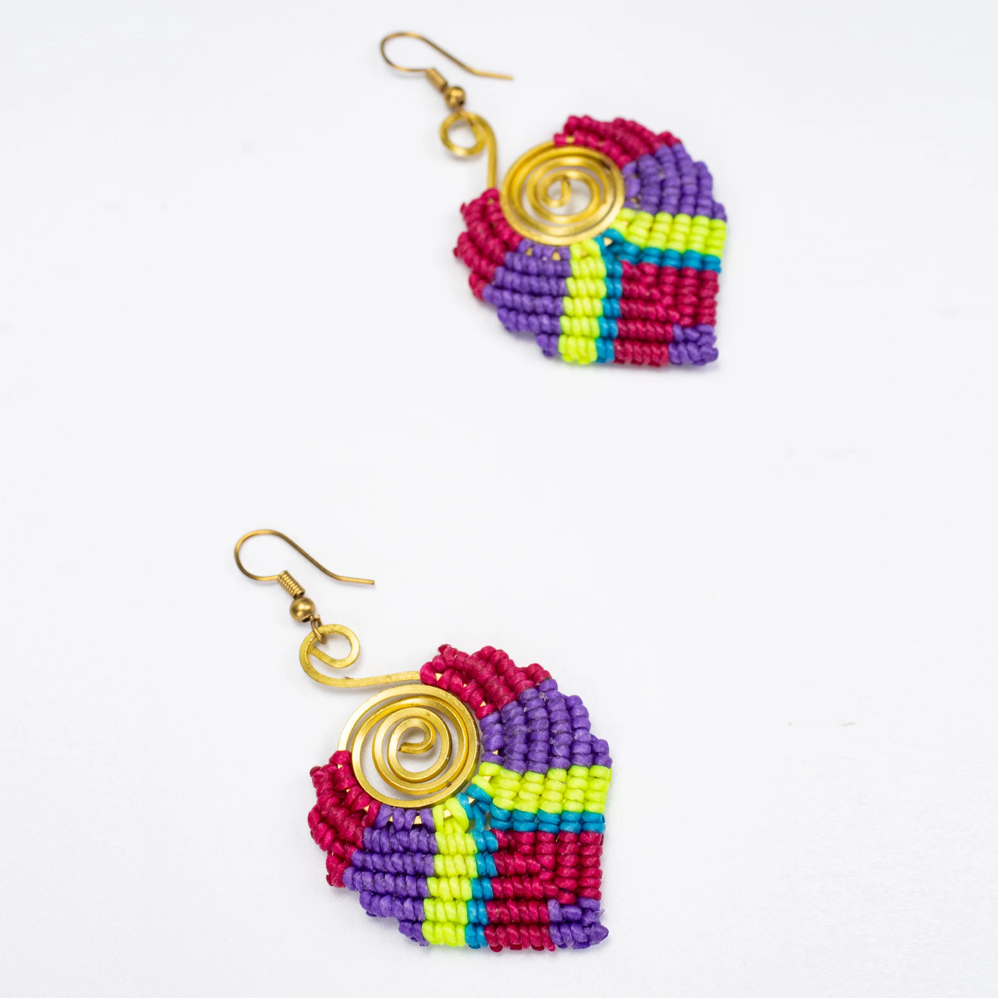 Magenta Purple Waxed String Spiral Brass Earrings - Image 2
