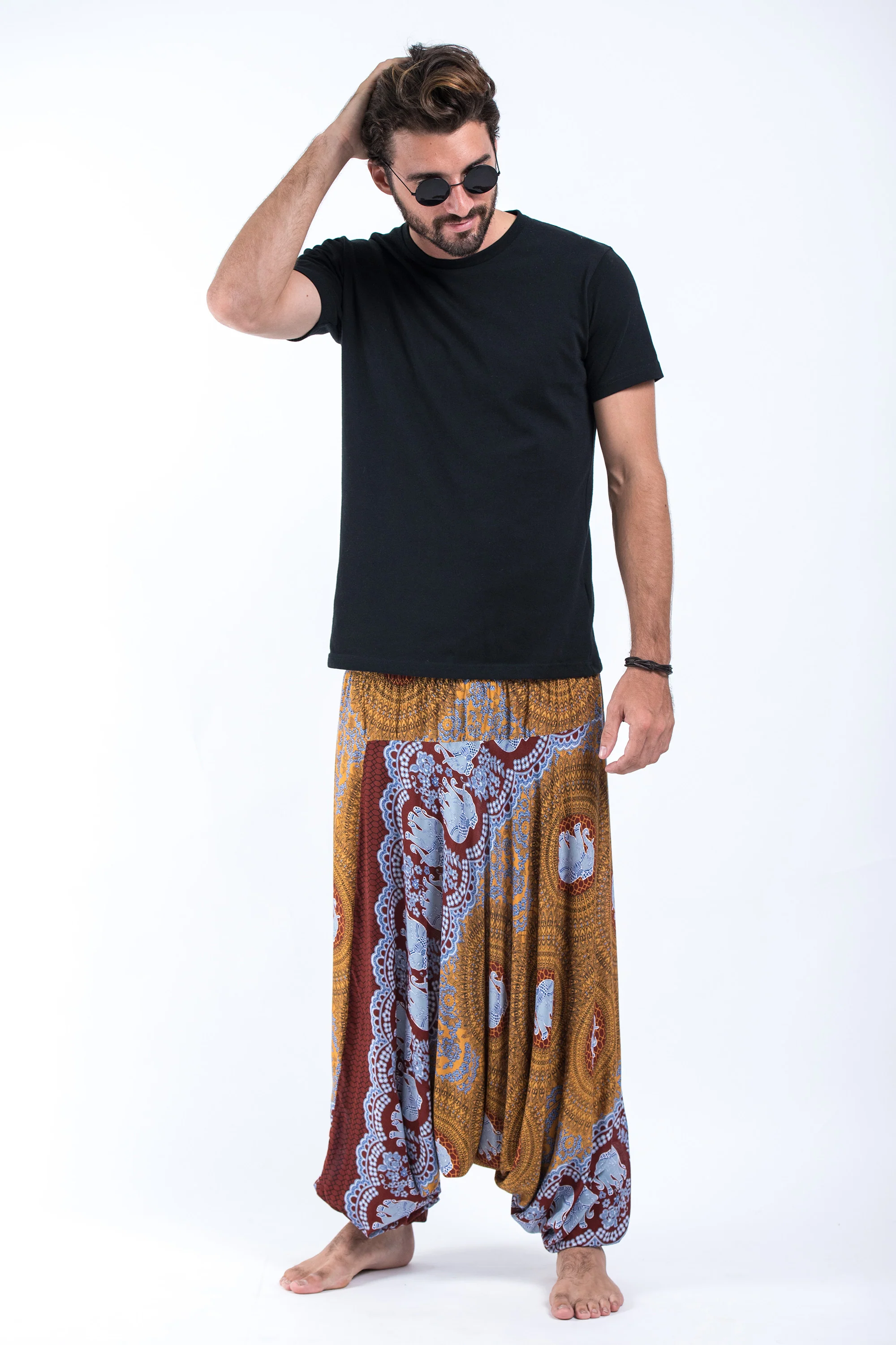 Mandala Elephant Drop Crotch Men's Elephant Pants in Bronze - Image 4