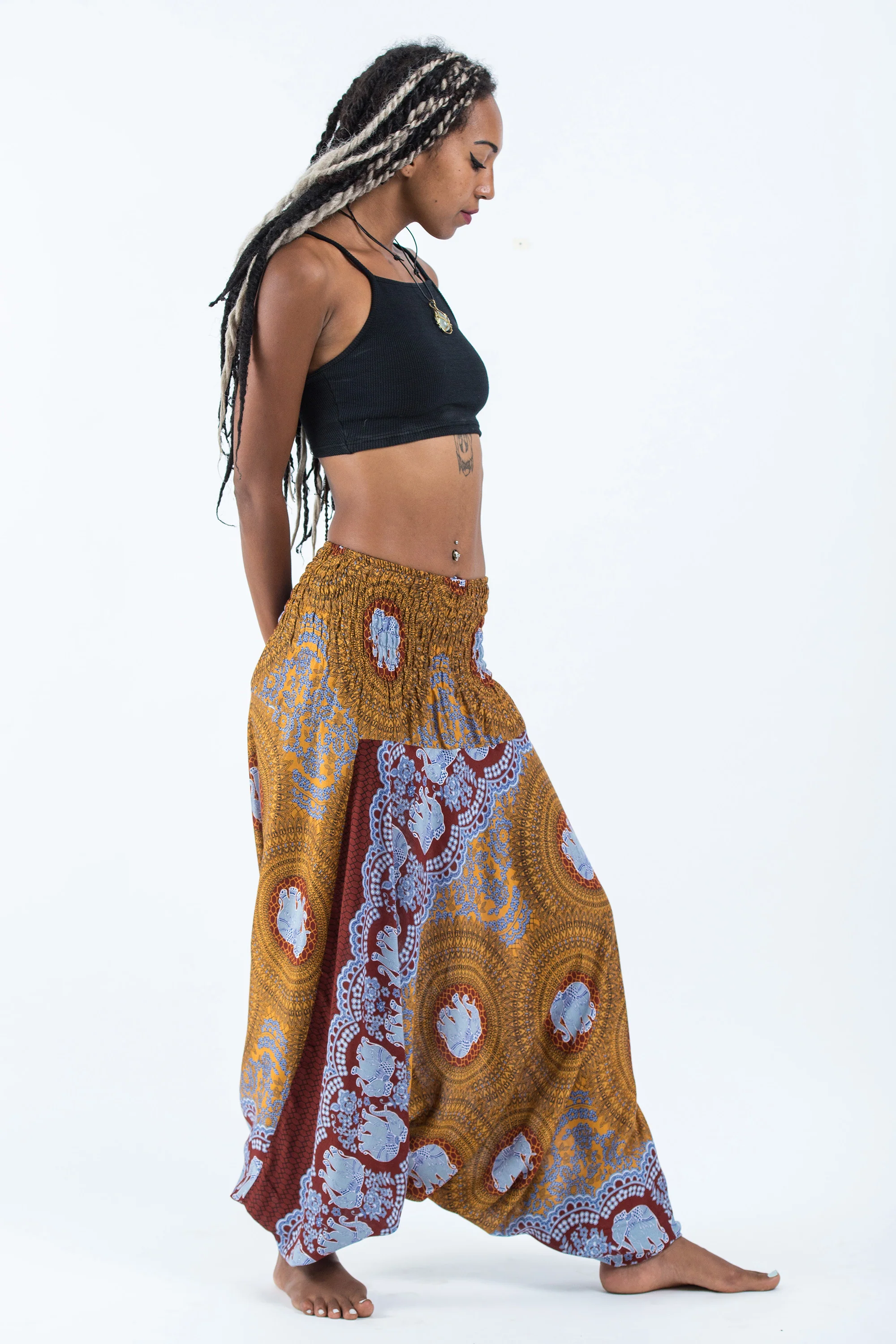 Mandala Elephant 2-in-1 Jumpsuit Elephant Pants in Bronze - Image 3