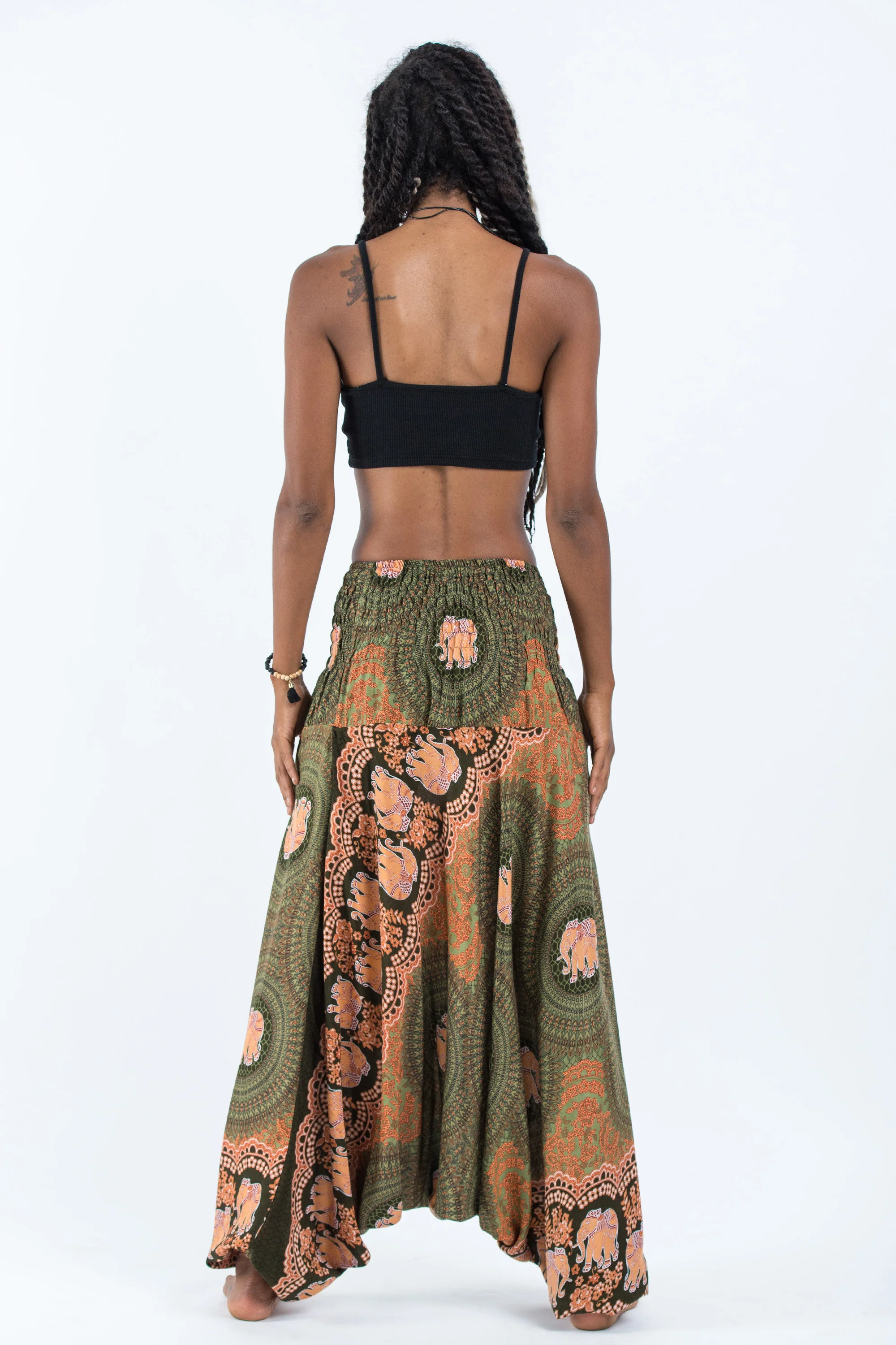 Mandala Elephant 2-in-1 Jumpsuit Elephant Pants in Olive - Image 4