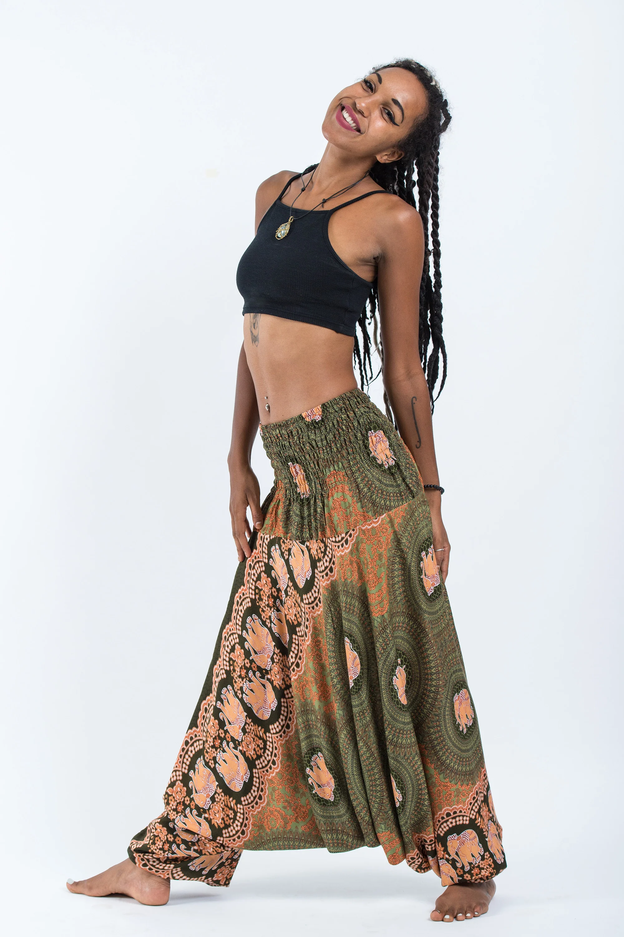 Mandala Elephant 2-in-1 Jumpsuit Elephant Pants in Olive - Image 5