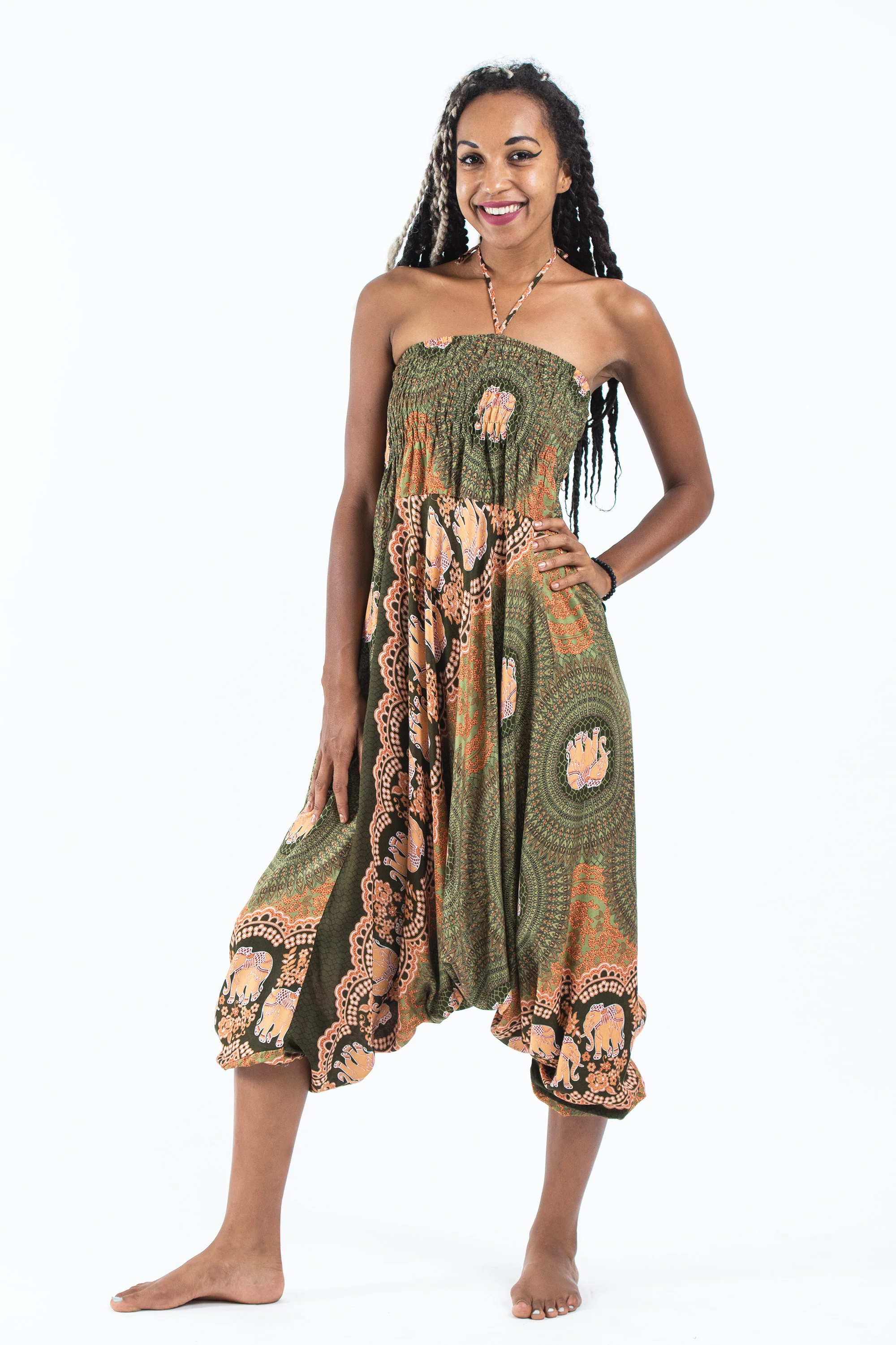 Mandala Elephant 2-in-1 Jumpsuit Elephant Pants in Olive - Image 6
