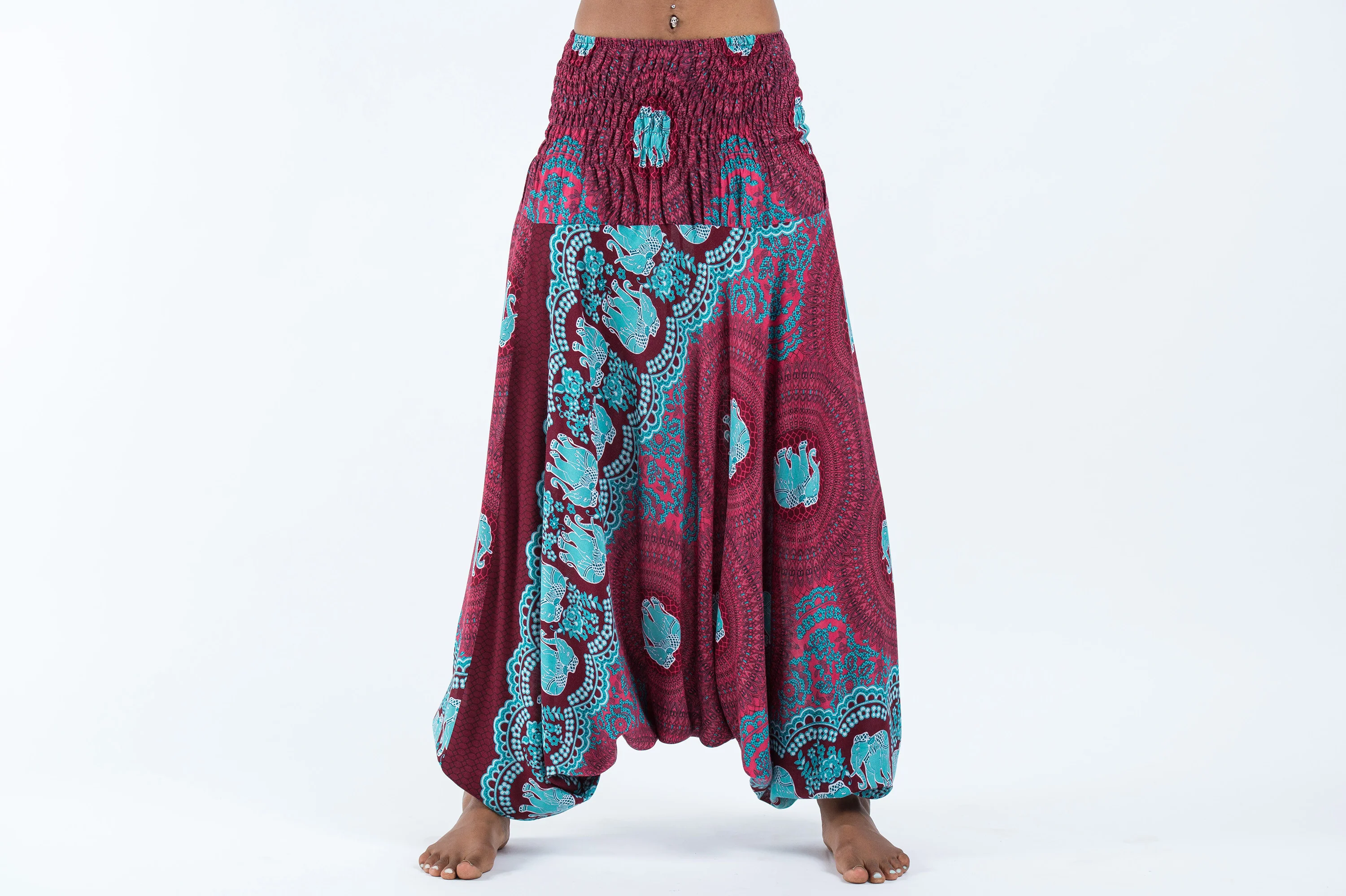 Mandala Elephant 2-in-1 Jumpsuit Elephant Pants in Red - Image 2