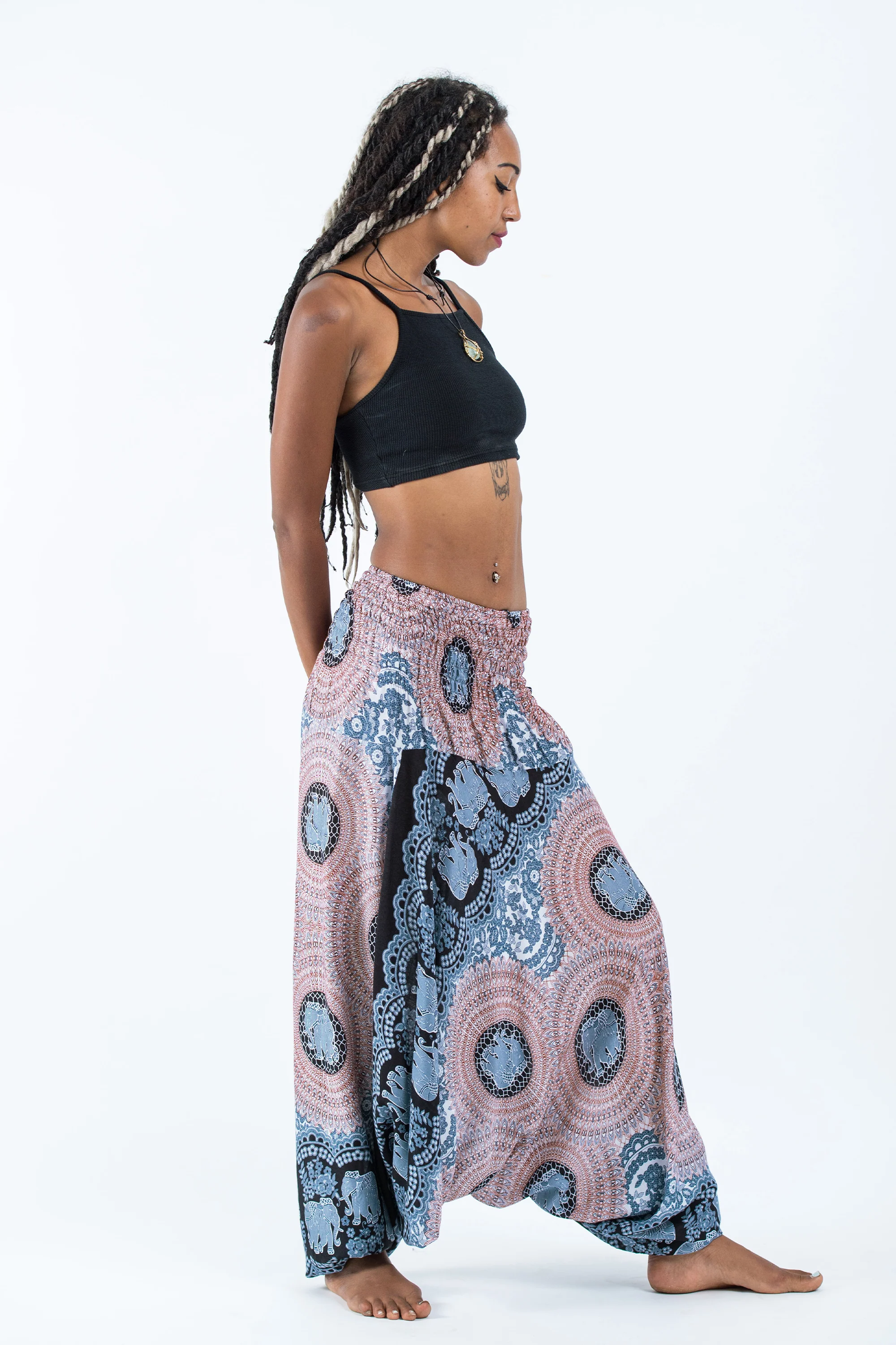 Mandala Elephant 2-in-1 Jumpsuit Elephant Pants in Silver Gray - Image 2