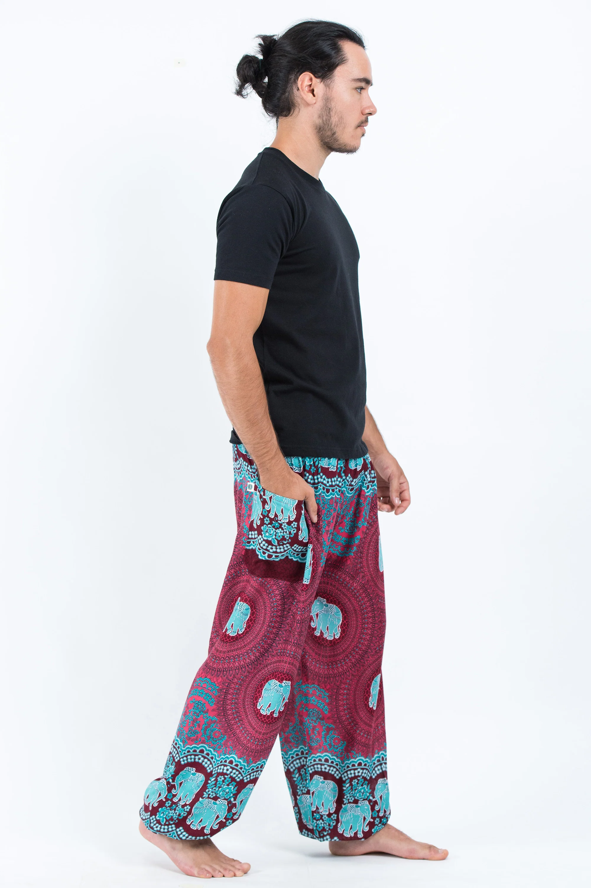 Mandala Elephant Men's Elephant Pants in Red - Image 3