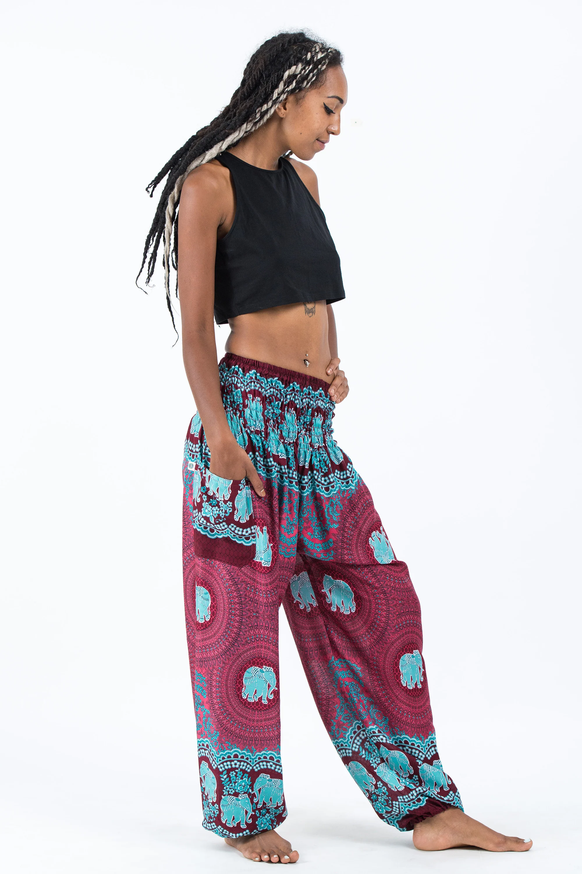 Mandala Elephant Women's Elephant Pants in Red - Image 3