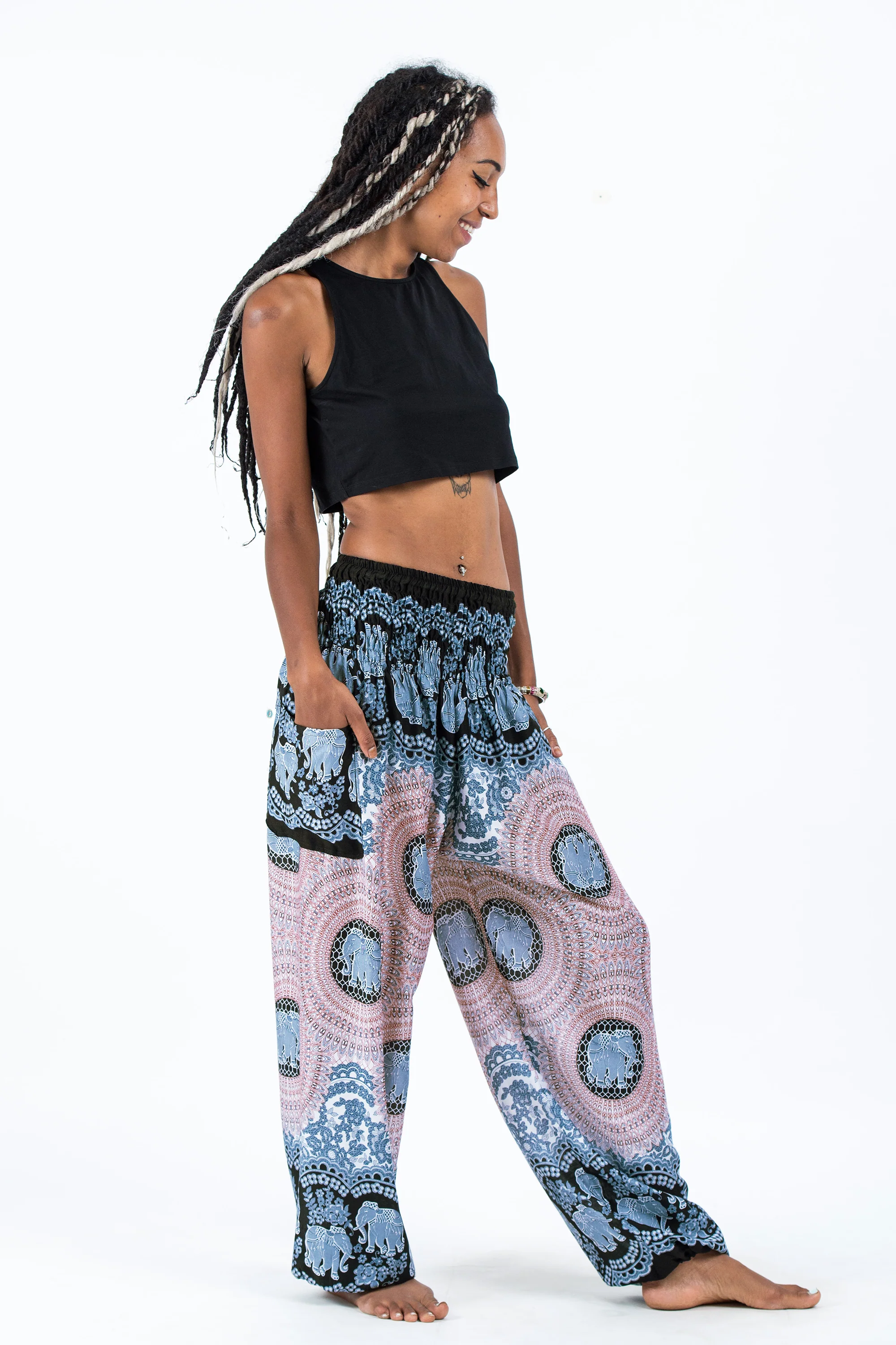 Mandala Elephant Women's Elephant Pants in Silver Gray - Image 3