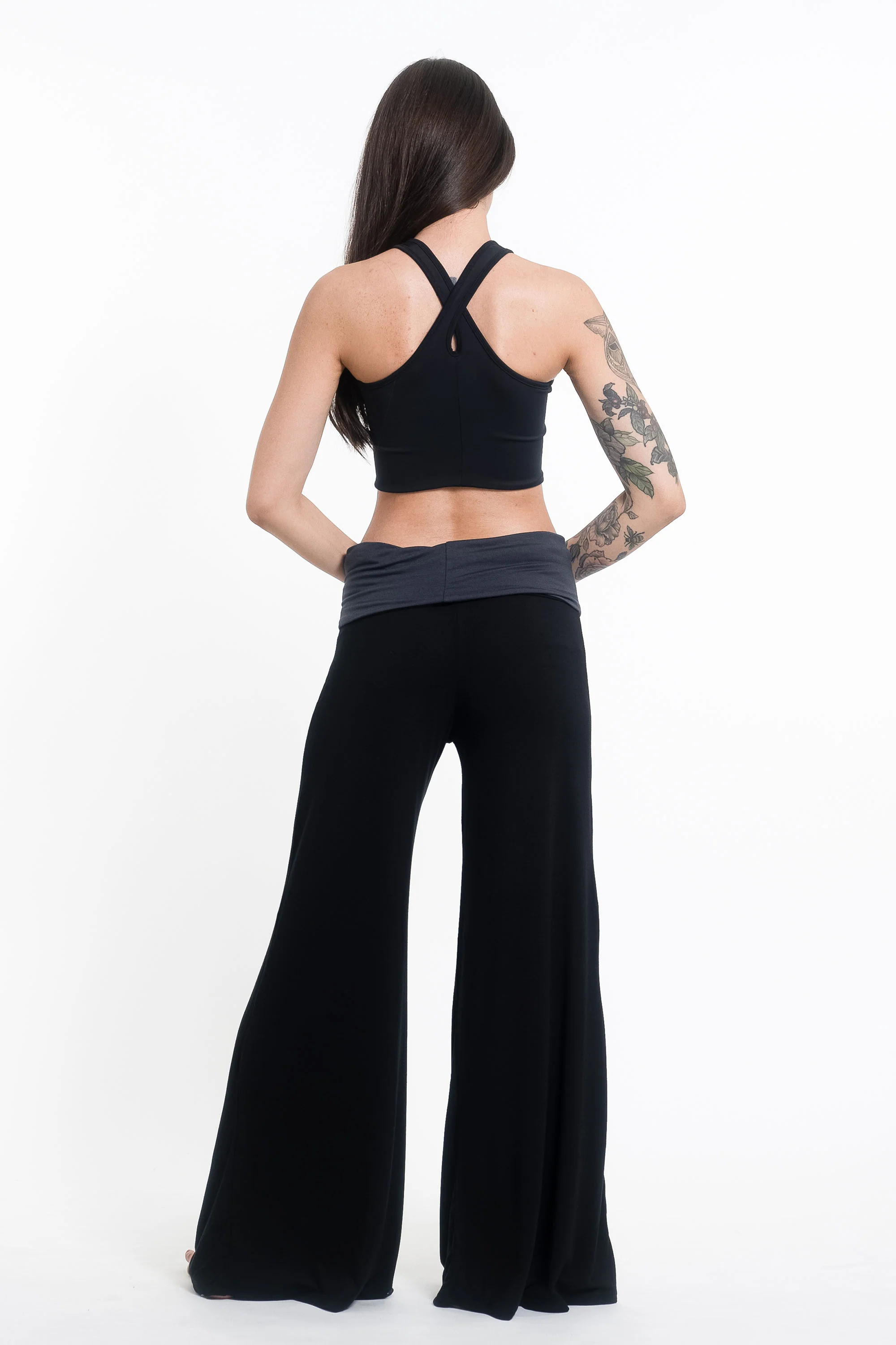 Mandala Print Wide Leg Palazzo Harem Pants Cotton Spandex in Black - Image 4